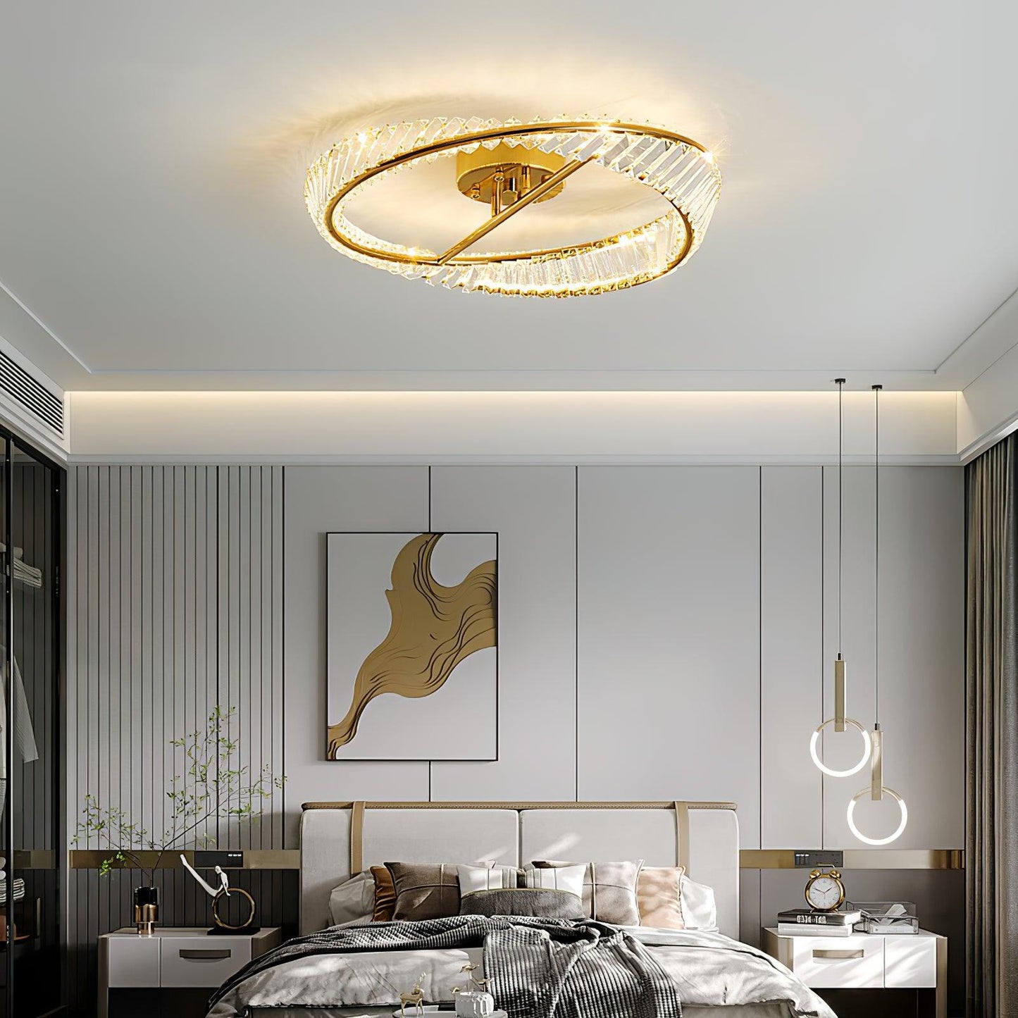 Crystal Rings Ceiling Lamp | Stainless Steel & Glass | Brass