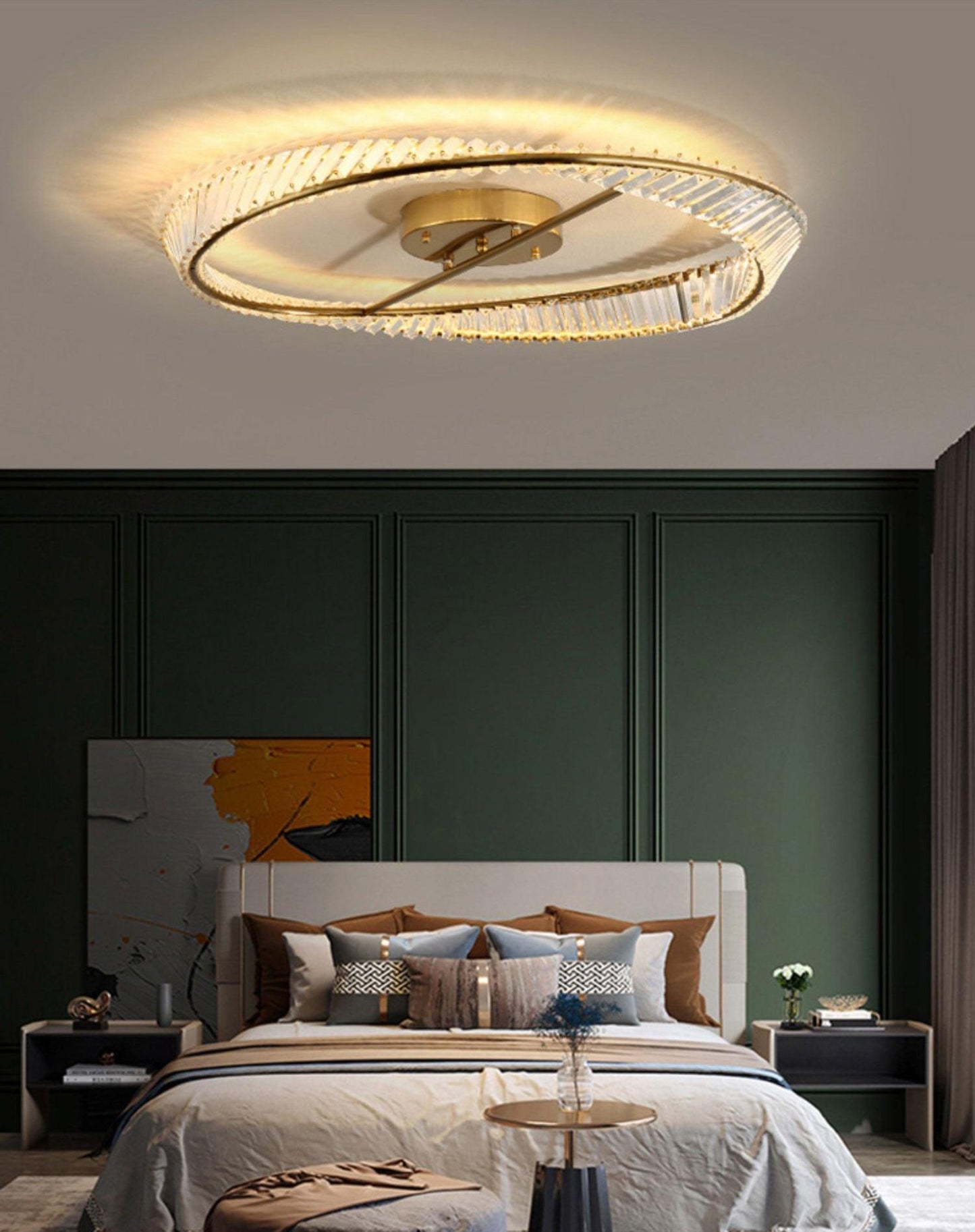 Crystal Rings Ceiling Lamp | Stainless Steel & Glass | Brass