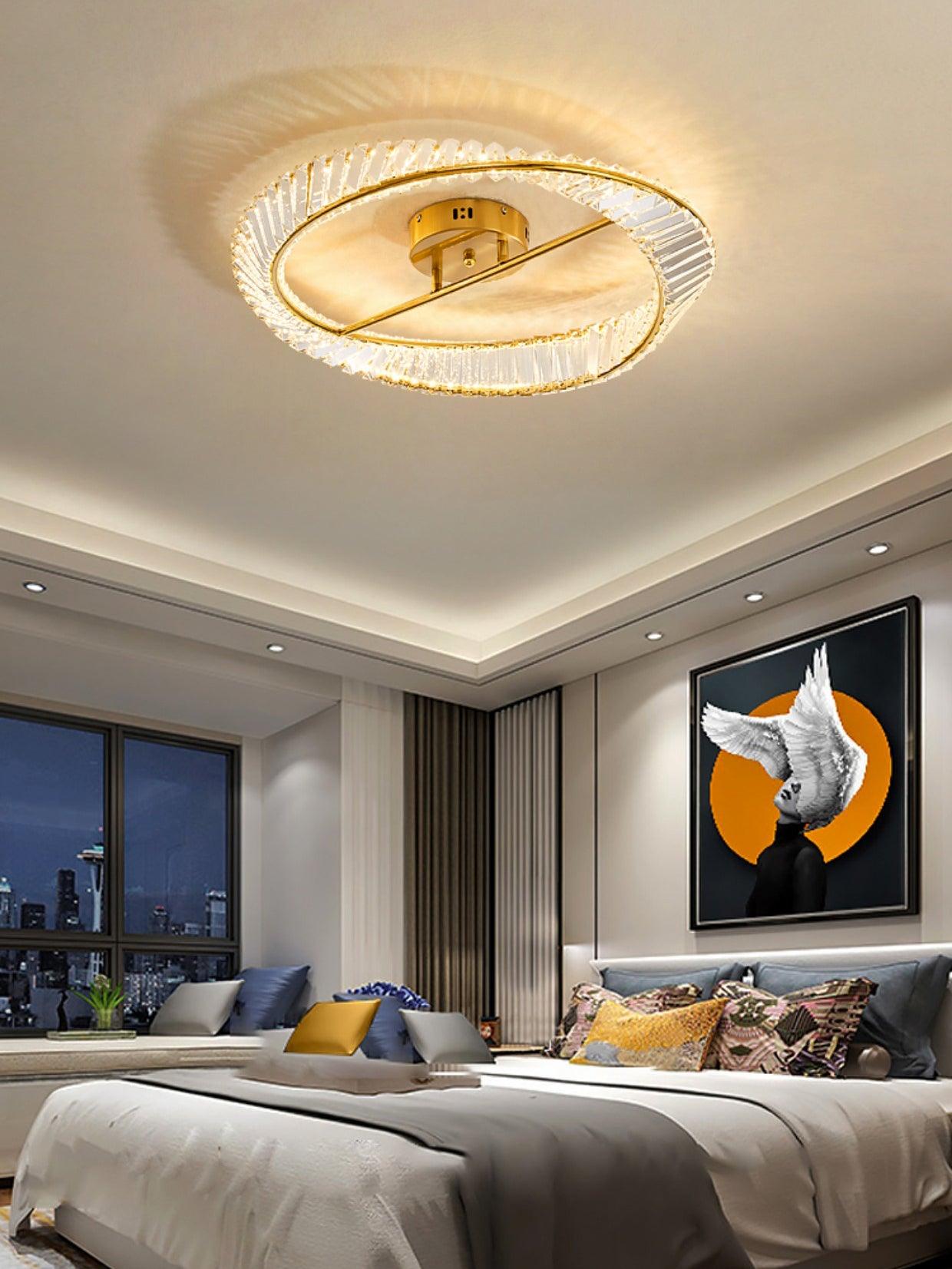Crystal Rings Ceiling Lamp | Stainless Steel & Glass | Brass