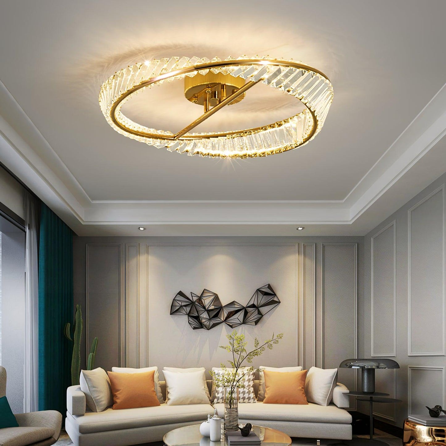 Crystal Rings Ceiling Lamp | Stainless Steel & Glass | Brass