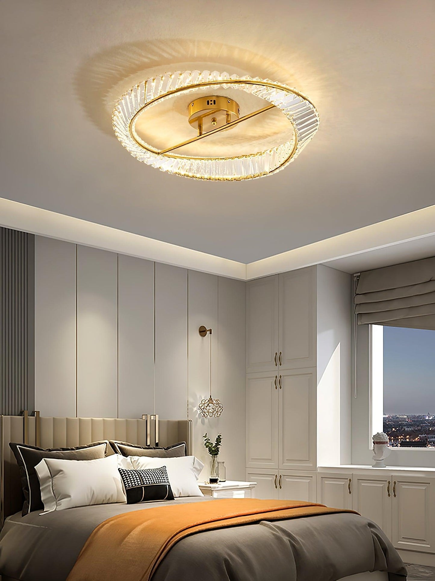 Crystal Rings Ceiling Lamp | Stainless Steel & Glass | Brass
