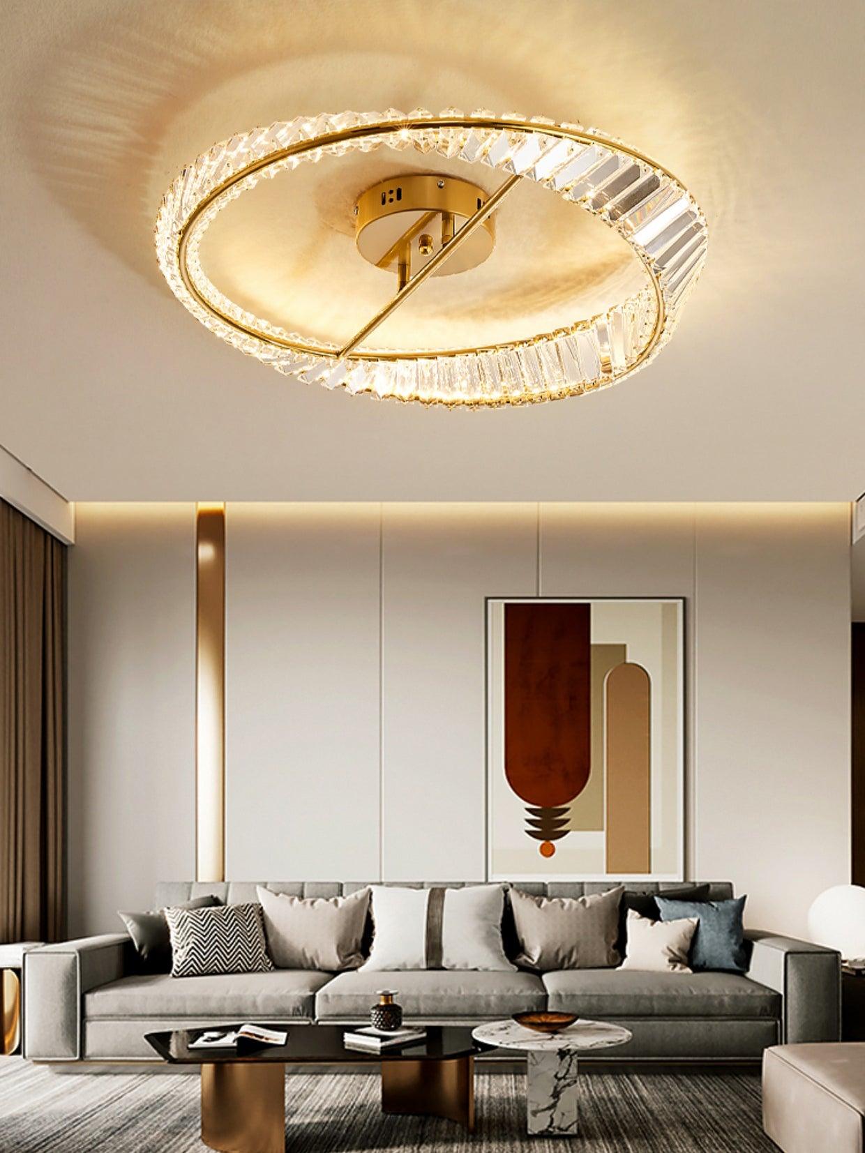 Crystal Rings Ceiling Lamp | Stainless Steel & Glass | Brass