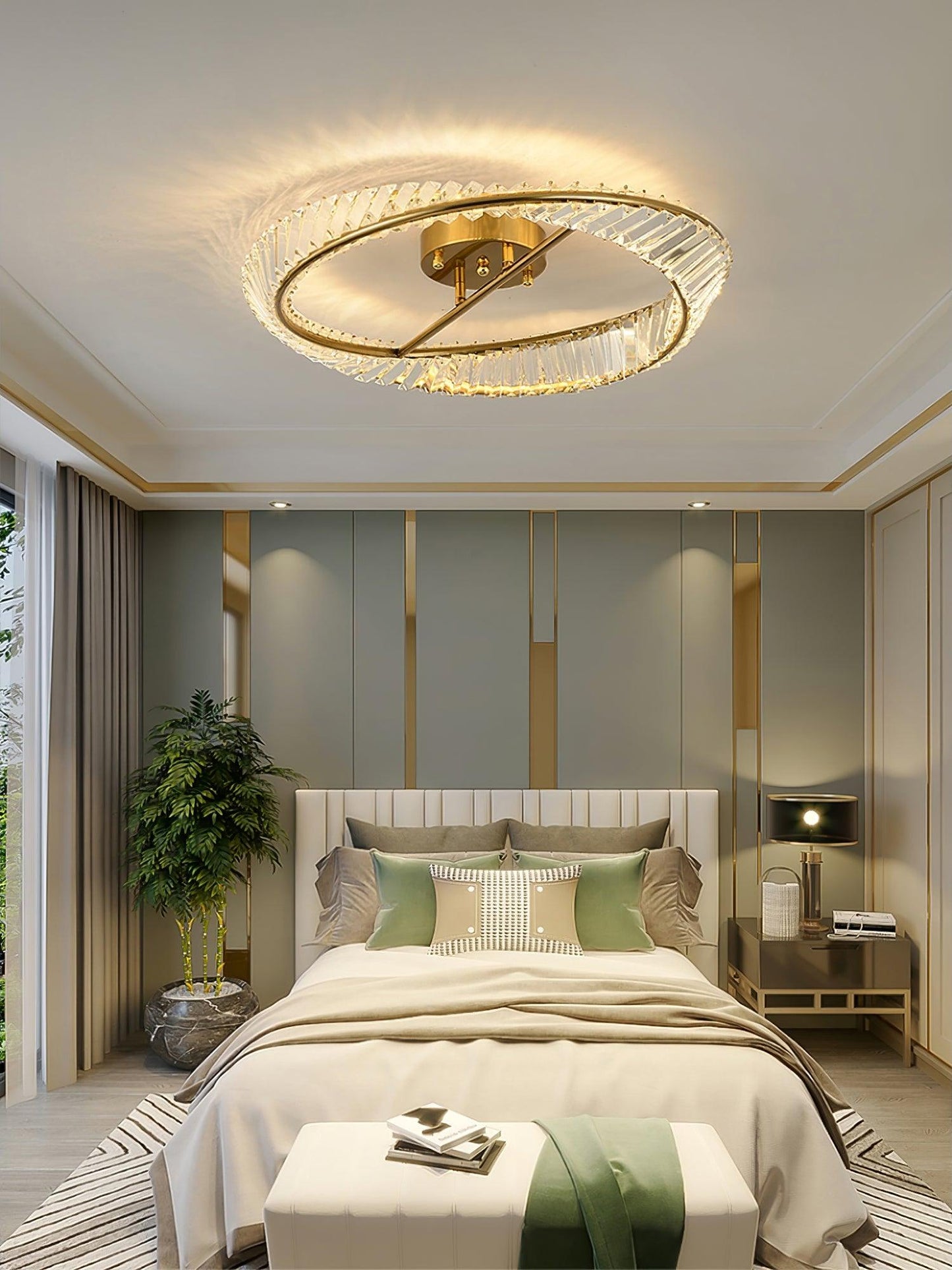 Crystal Rings Ceiling Lamp | Stainless Steel & Glass | Brass