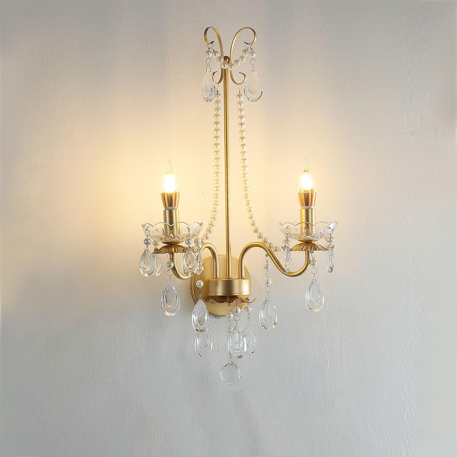 Crystal Wall Lamp | Pearl Chain | Gold