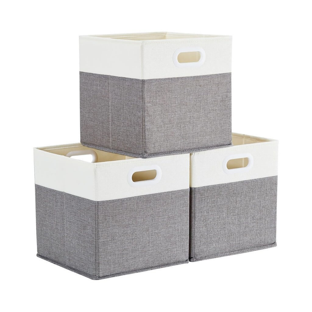 Foldable Storage Cube Boxes | Premium Fabric | Grey and White