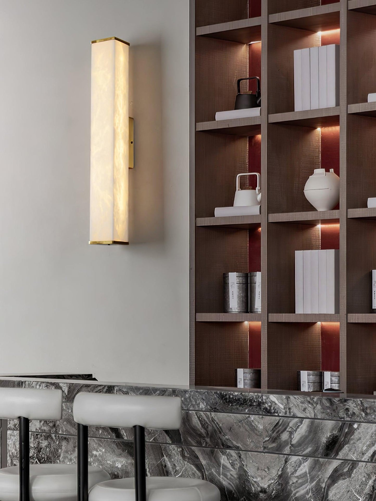 Cuboid Wall Light | Alabaster & Brass | Modern Design