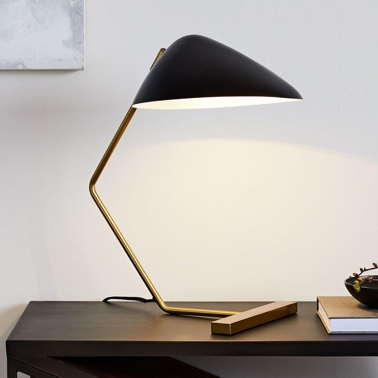 Mid-Century Table Lamp | Metal Shade | Gold and Black