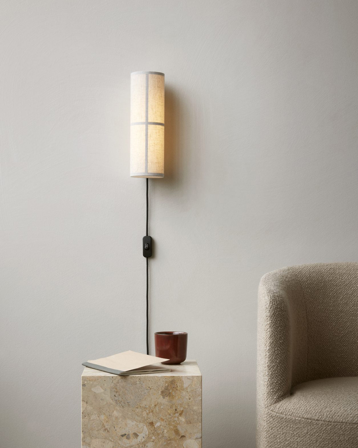 Cylinder Wall Lamp | Fabric Shade | Black Frame, White or Grey Shade