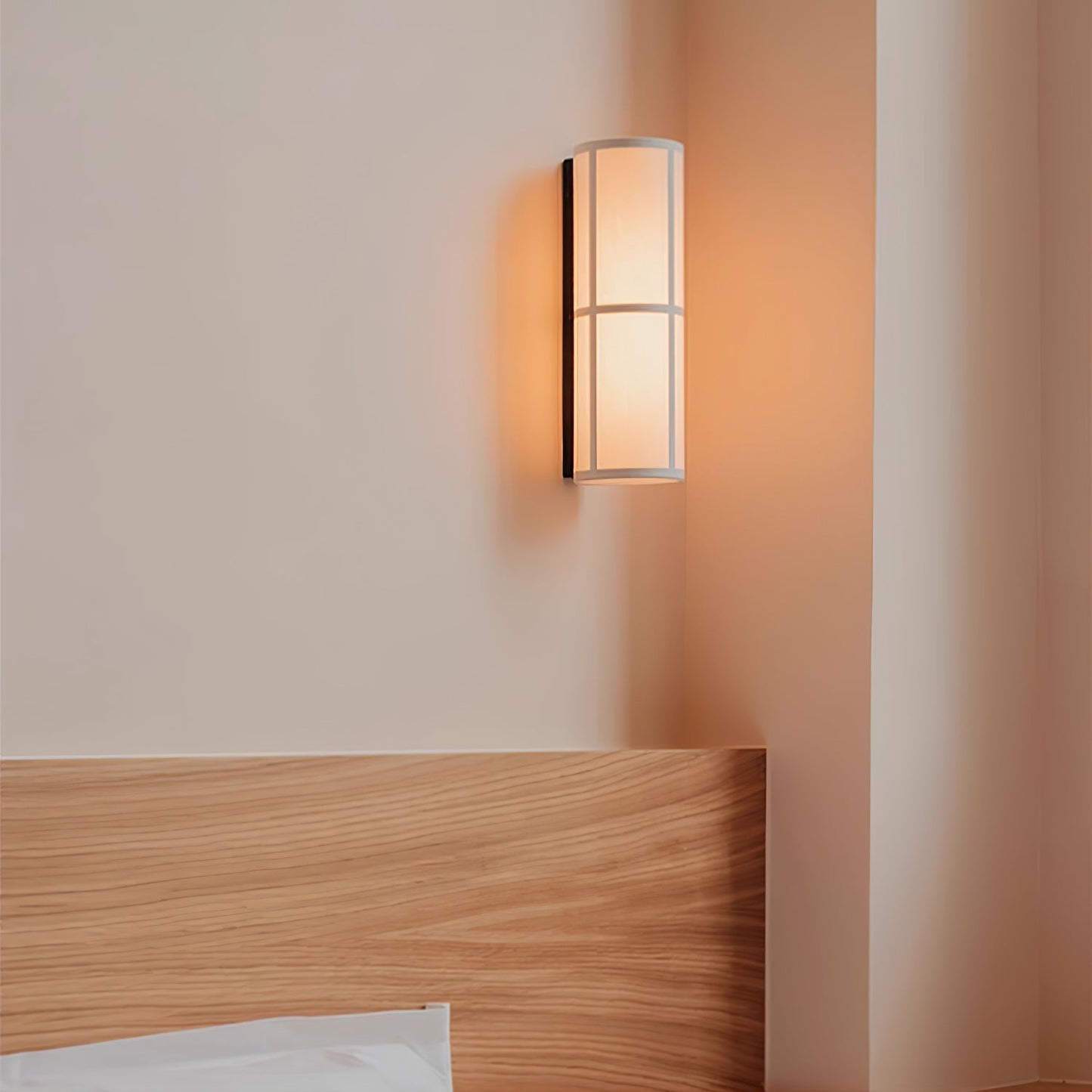 Cylinder Wall Lamp | Fabric Shade | Black Frame, White or Grey Shade