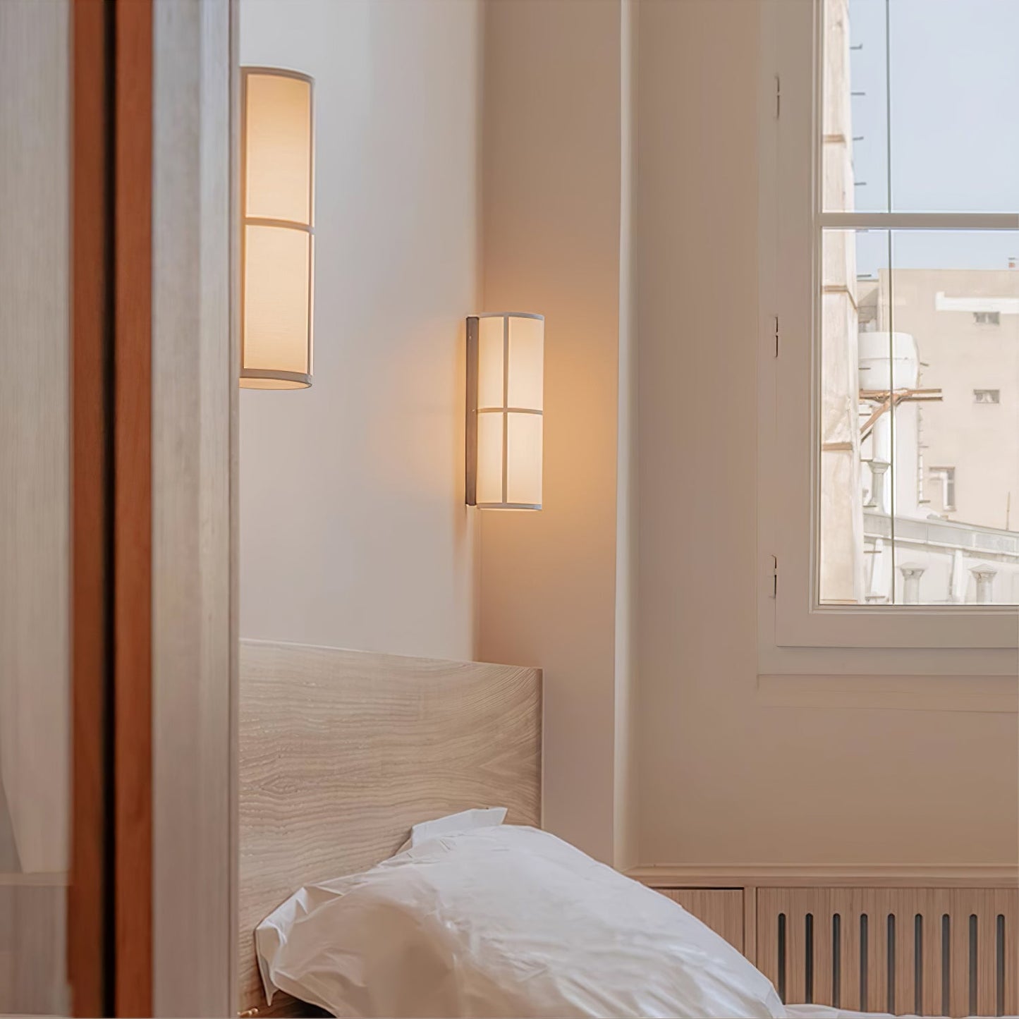 Cylinder Wall Lamp | Fabric Shade | Black Frame, White or Grey Shade