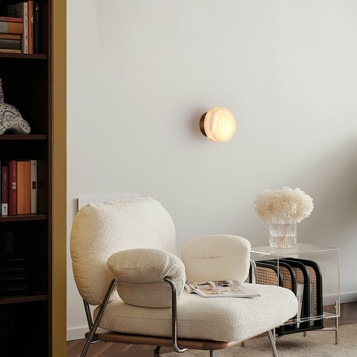 Cylindrical Wall Light | Alabaster Stone | White