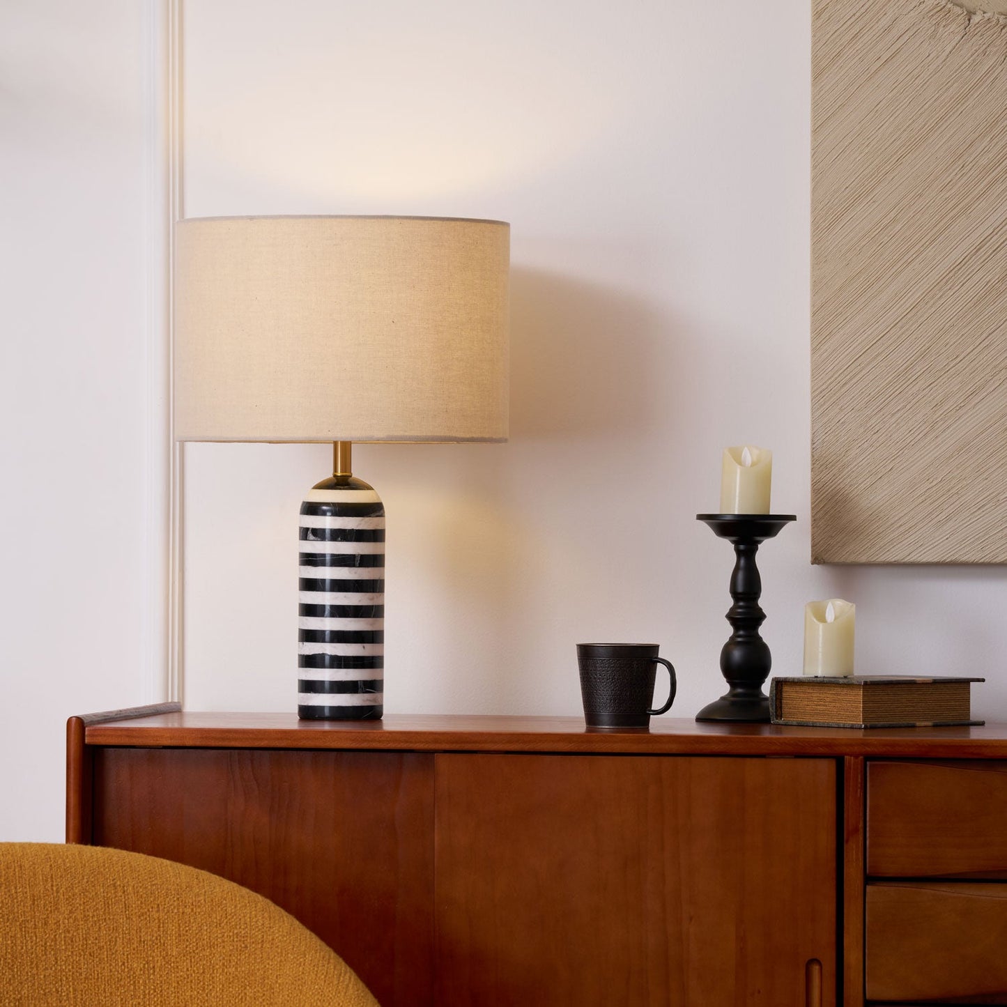 Tuxedo Table Lamp | Black and White Marble | 30cm Diameter