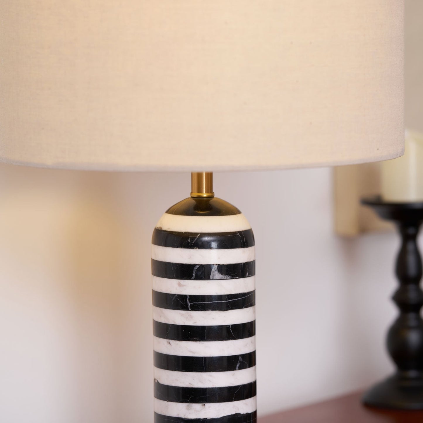 Tuxedo Table Lamp | Black and White Marble | 30cm Diameter