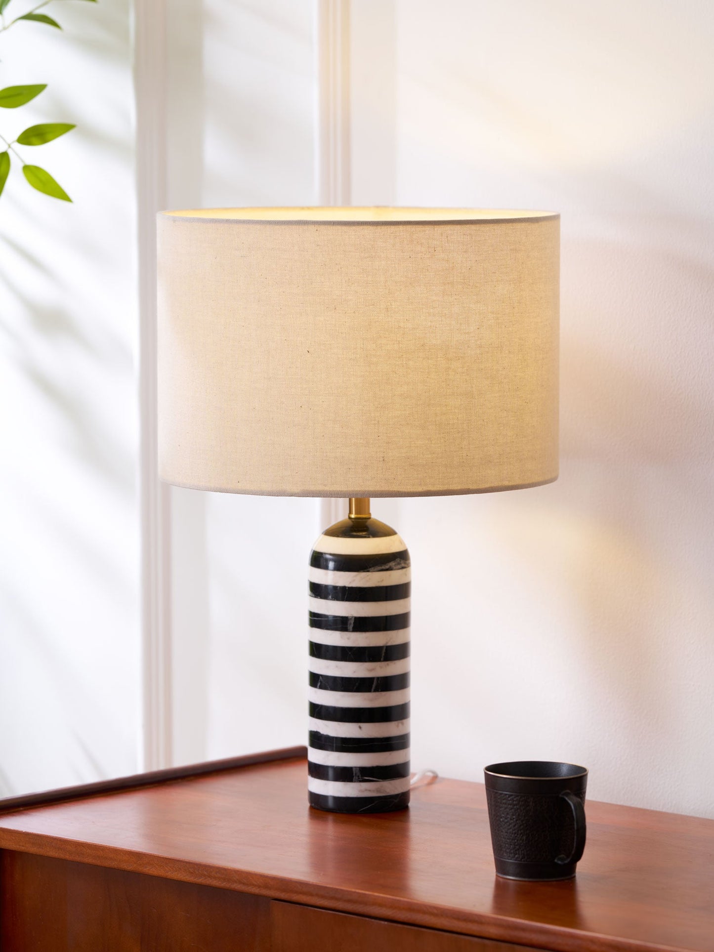 Tuxedo Table Lamp | Black and White Marble | 30cm Diameter