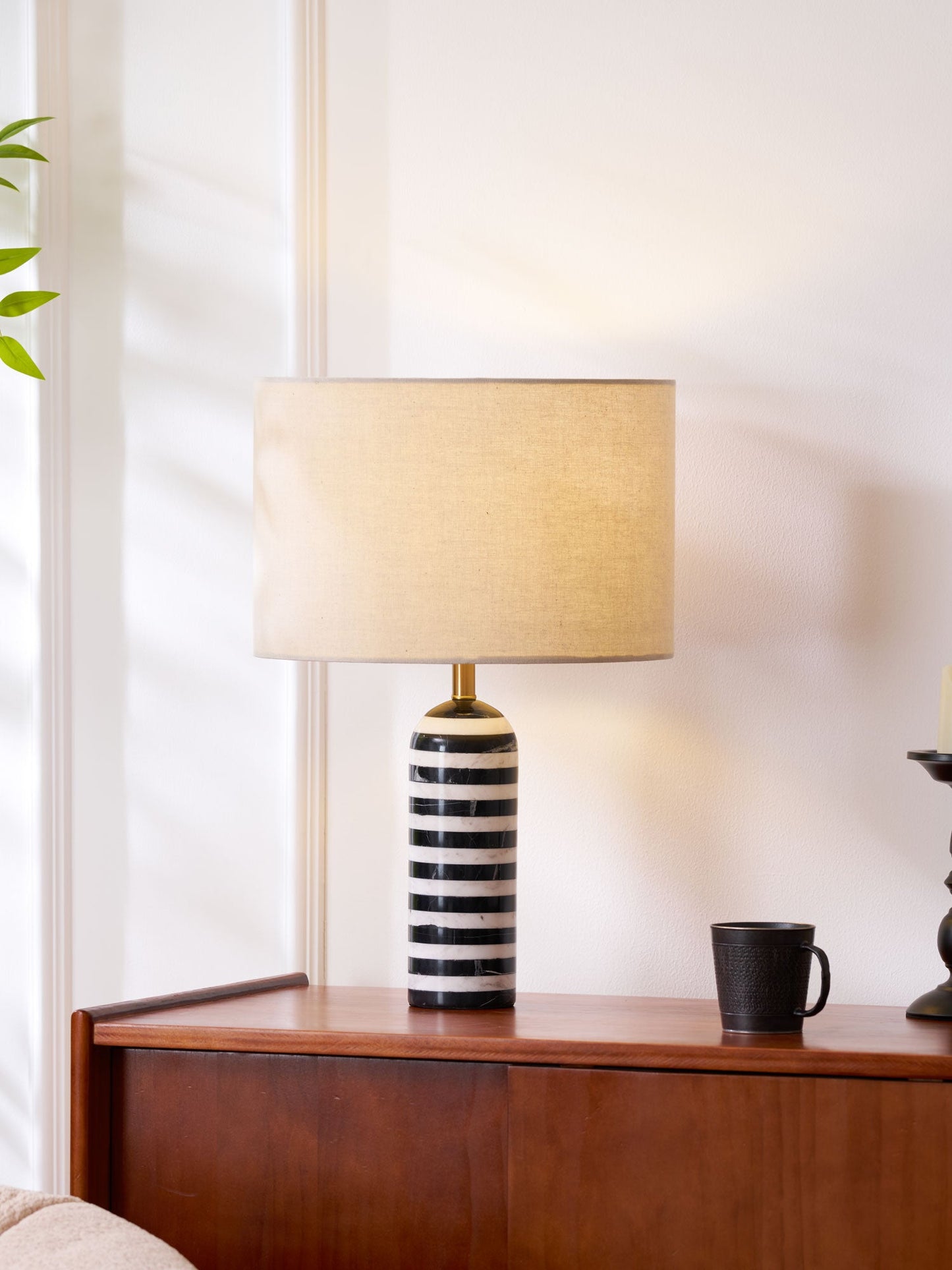 Tuxedo Table Lamp | Black and White Marble | 30cm Diameter