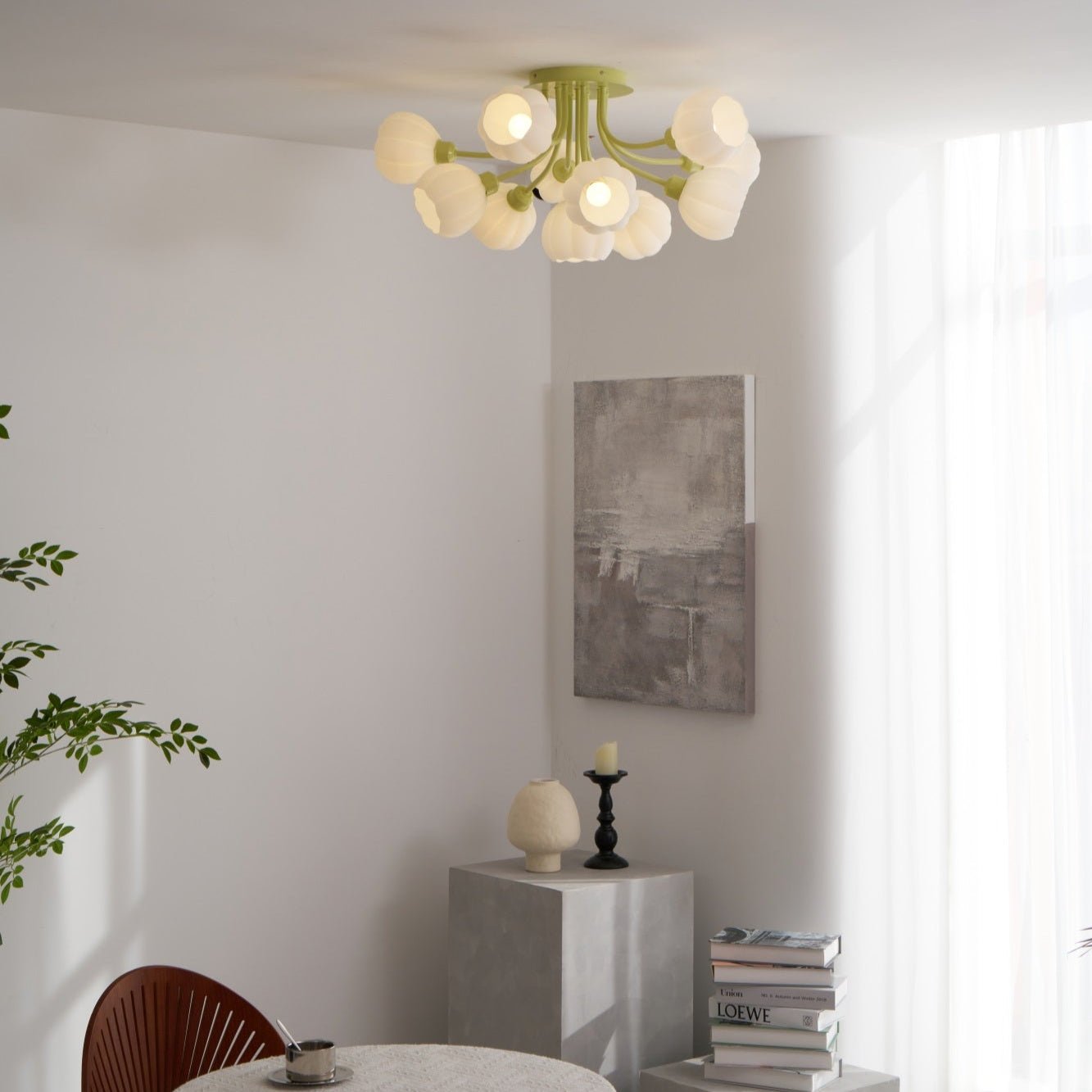Pumpkin Matcha Ceiling Lamp | Glass Shade & Metal Finish | 7, 11, or 13 Heads