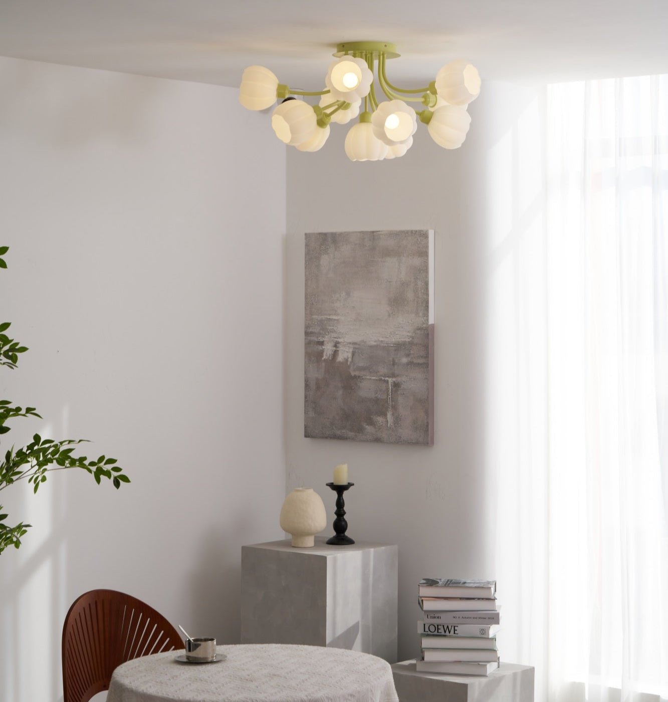 Pumpkin Matcha Ceiling Lamp | Glass Shade & Metal Finish | 7, 11, or 13 Heads