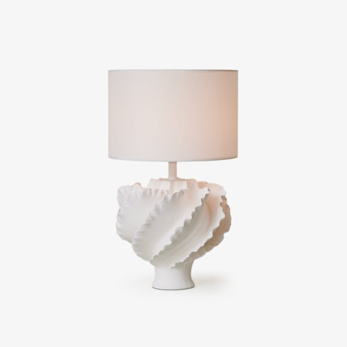 Table Lamp | Matte White Metal & Fabric | 30cm Diameter