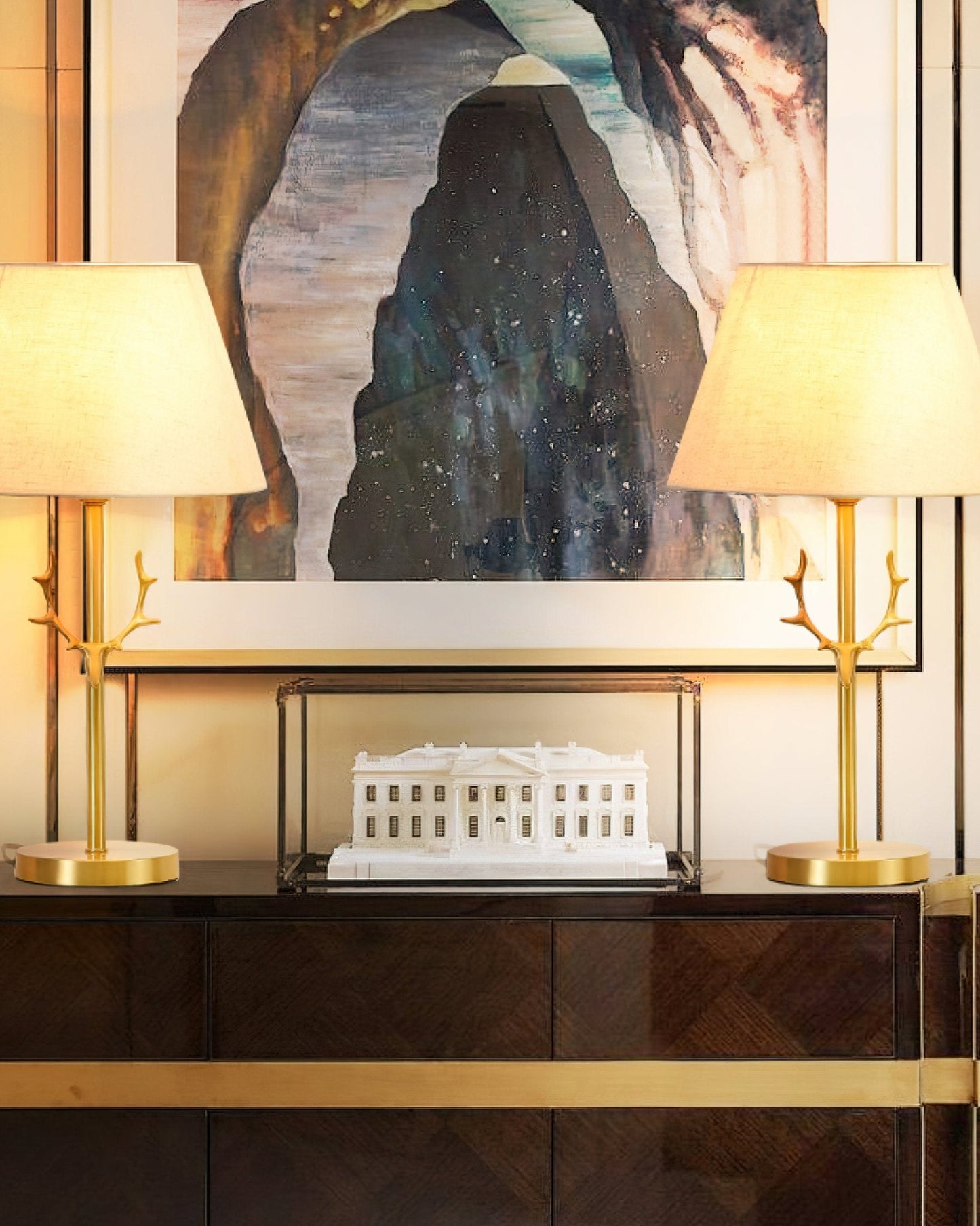 Dalton Table Lamp | Brass Fabric | White Shade