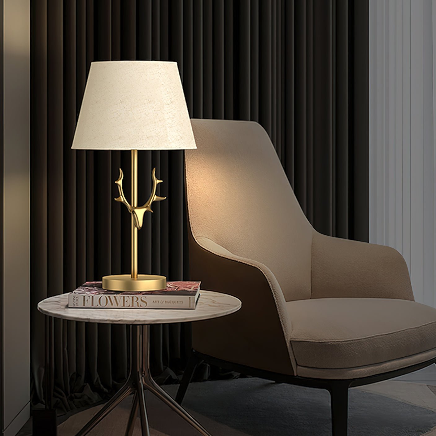 Dalton Table Lamp | Brass Fabric | White Shade
