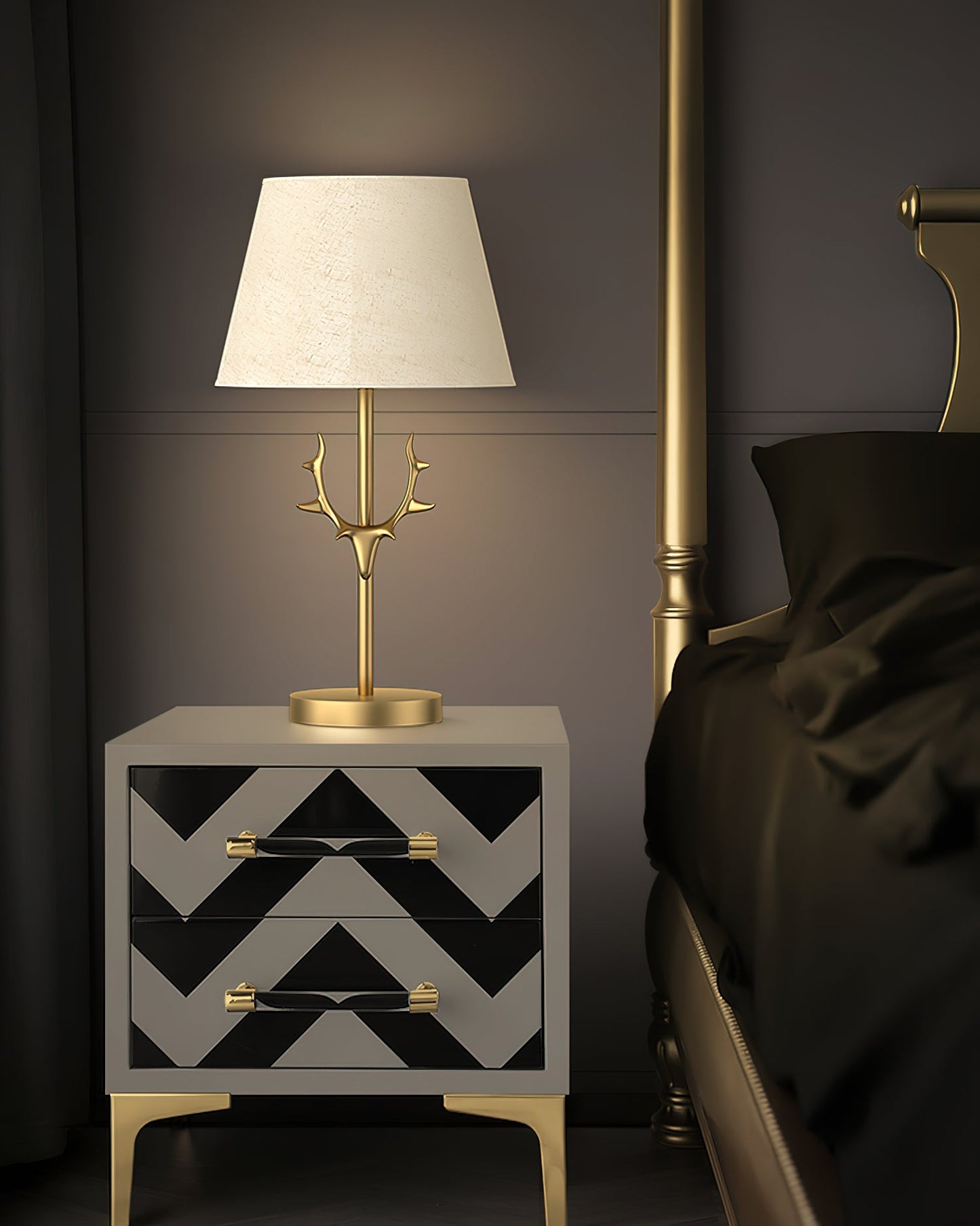 Dalton Table Lamp | Brass Fabric | White Shade
