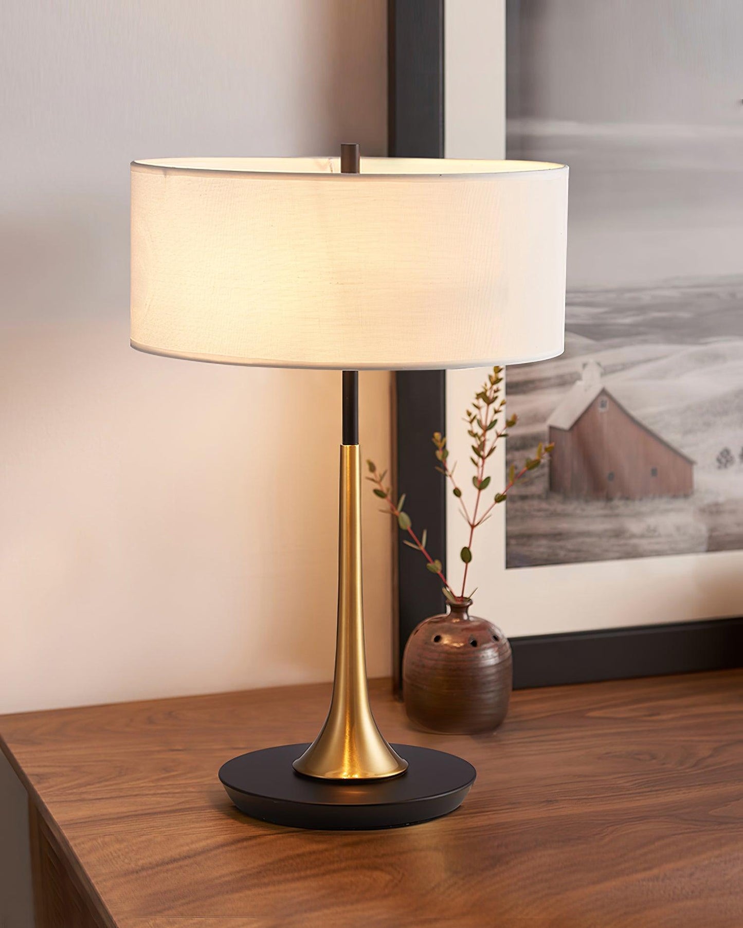 Dana Table Lamp | Metal & Fabric | Black & Gold