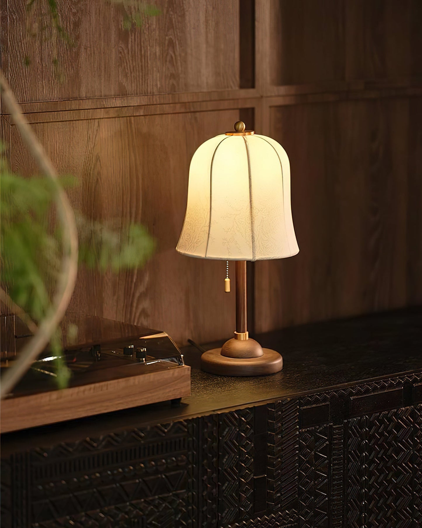 Daphne Table Lamp | Copper & Walnut | Beige Shade