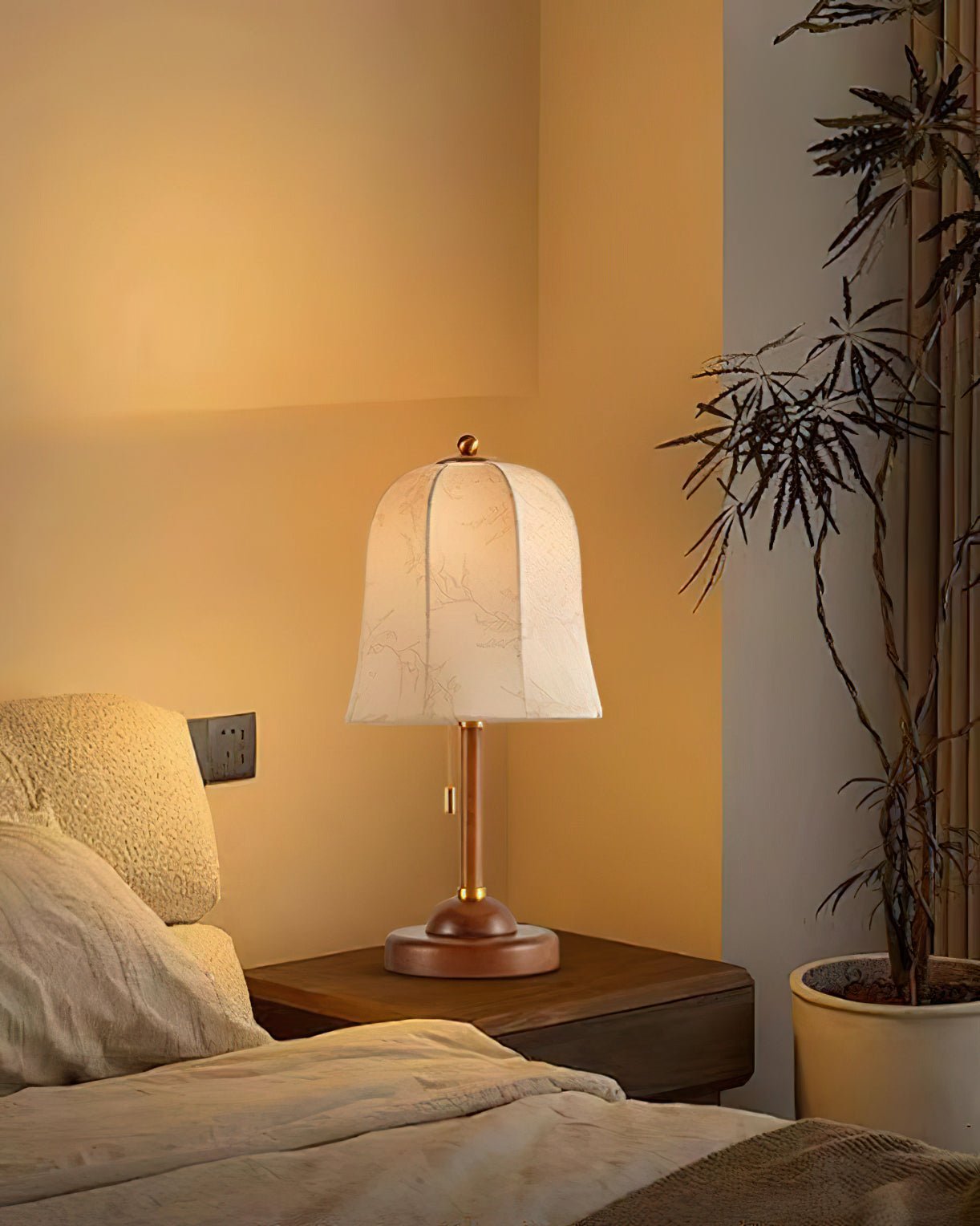 Daphne Table Lamp | Copper & Walnut | Beige Shade