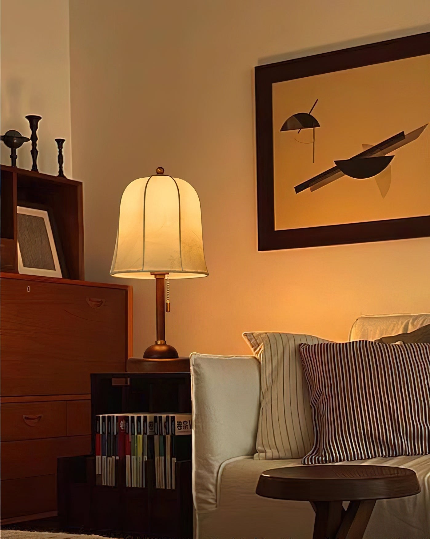 Daphne Table Lamp | Copper & Walnut | Beige Shade