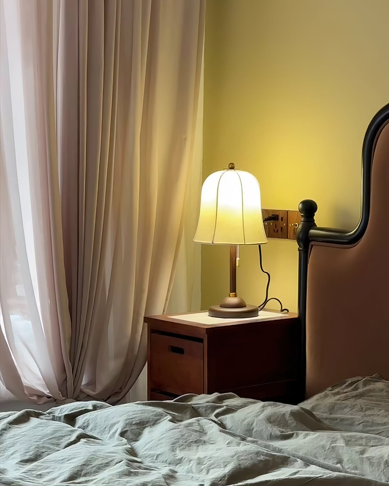 Daphne Table Lamp | Copper & Walnut | Beige Shade