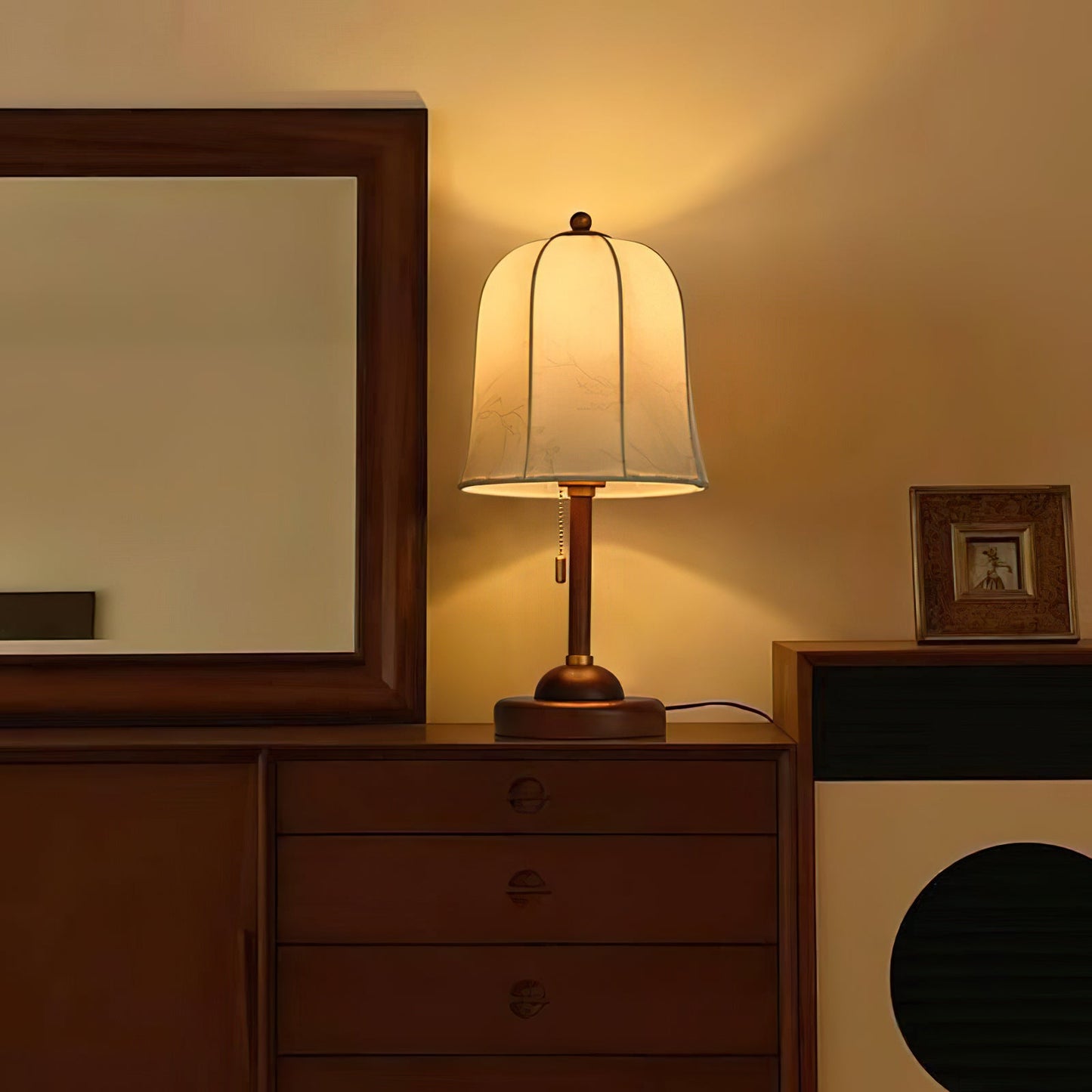 Daphne Table Lamp | Copper & Walnut | Beige Shade