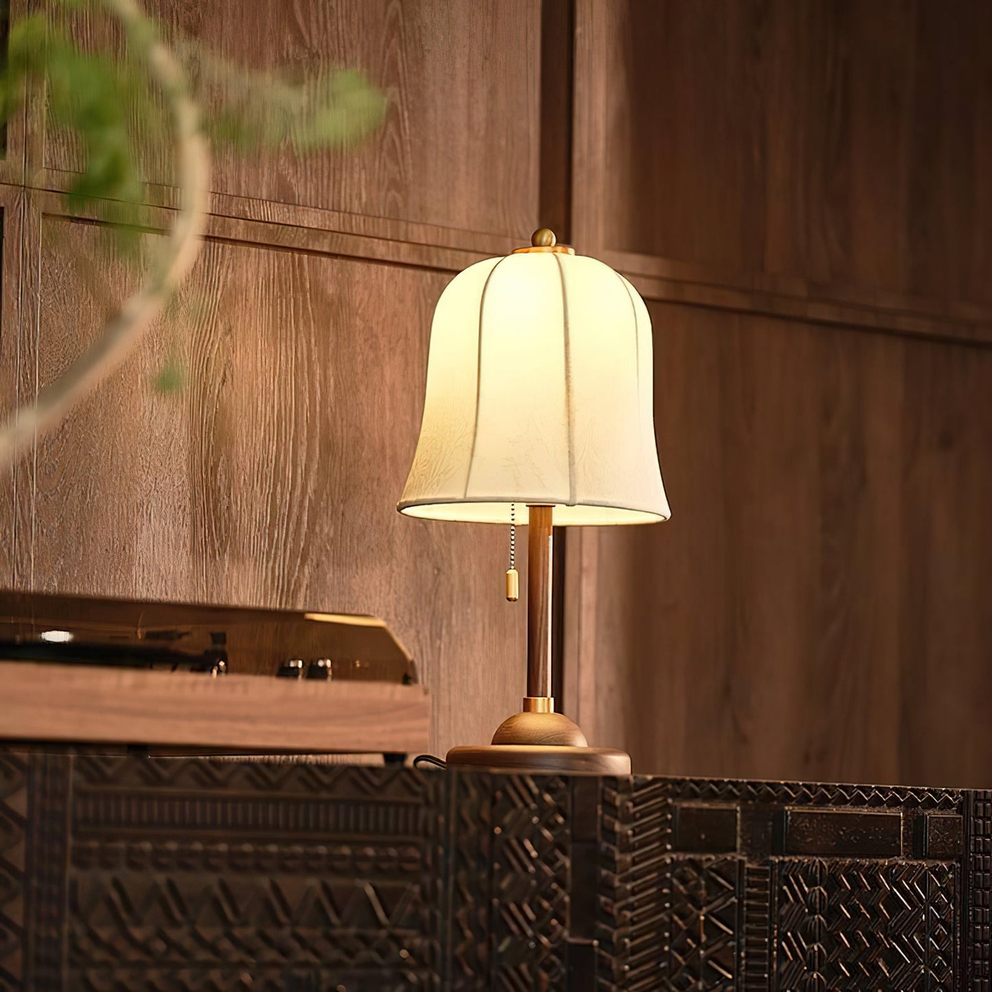 Daphne Table Lamp | Copper & Walnut | Beige Shade