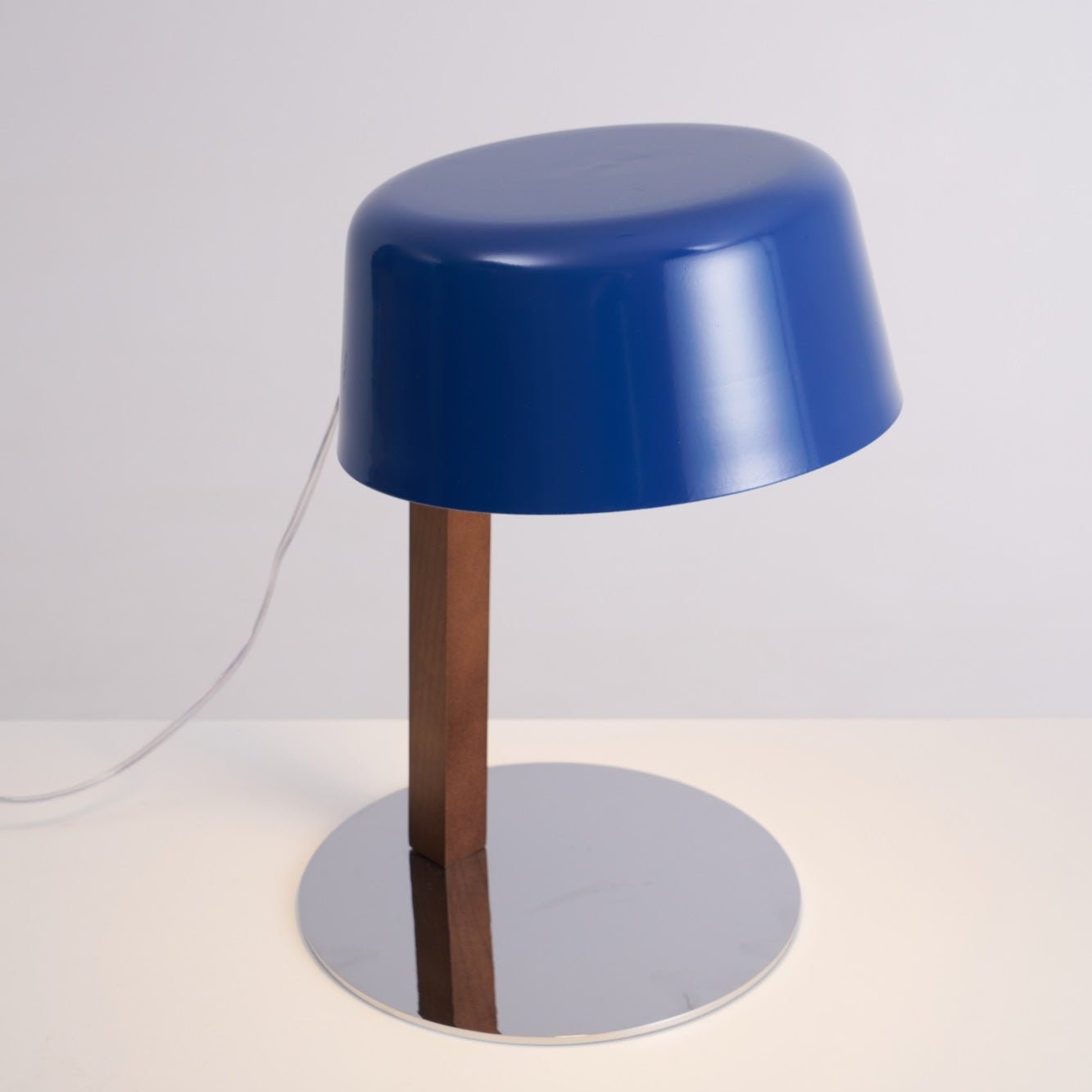 Dario Table Lamp | Wood & Chrome | Blue Shade