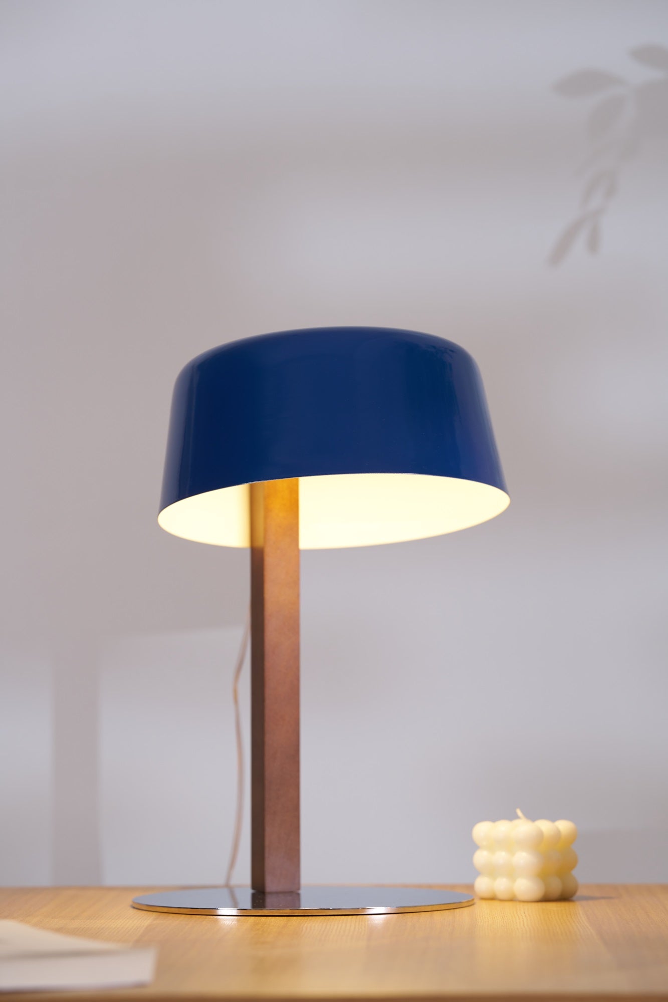Dario Table Lamp | Wood & Chrome | Blue Shade