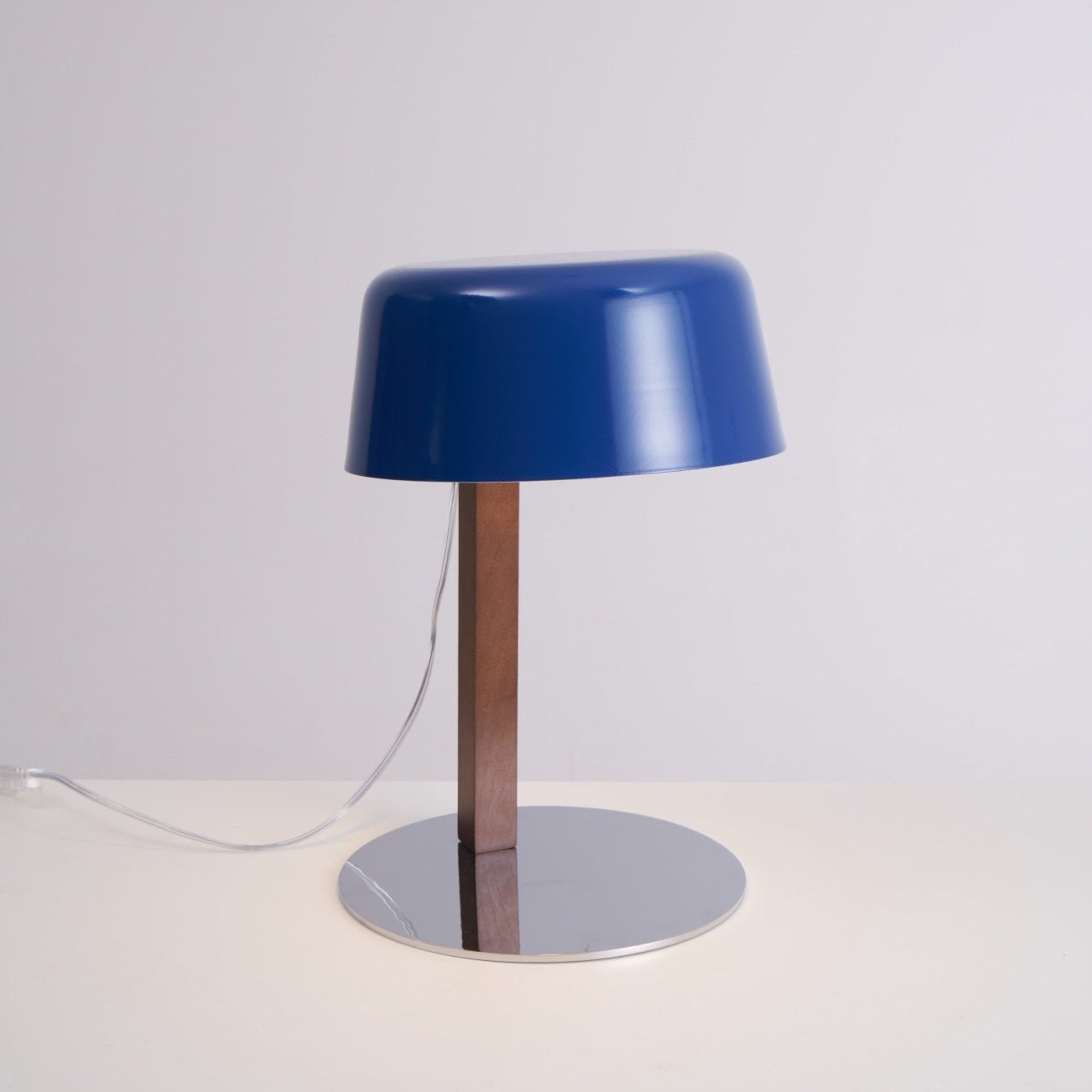 Dario Table Lamp | Wood & Chrome | Blue Shade