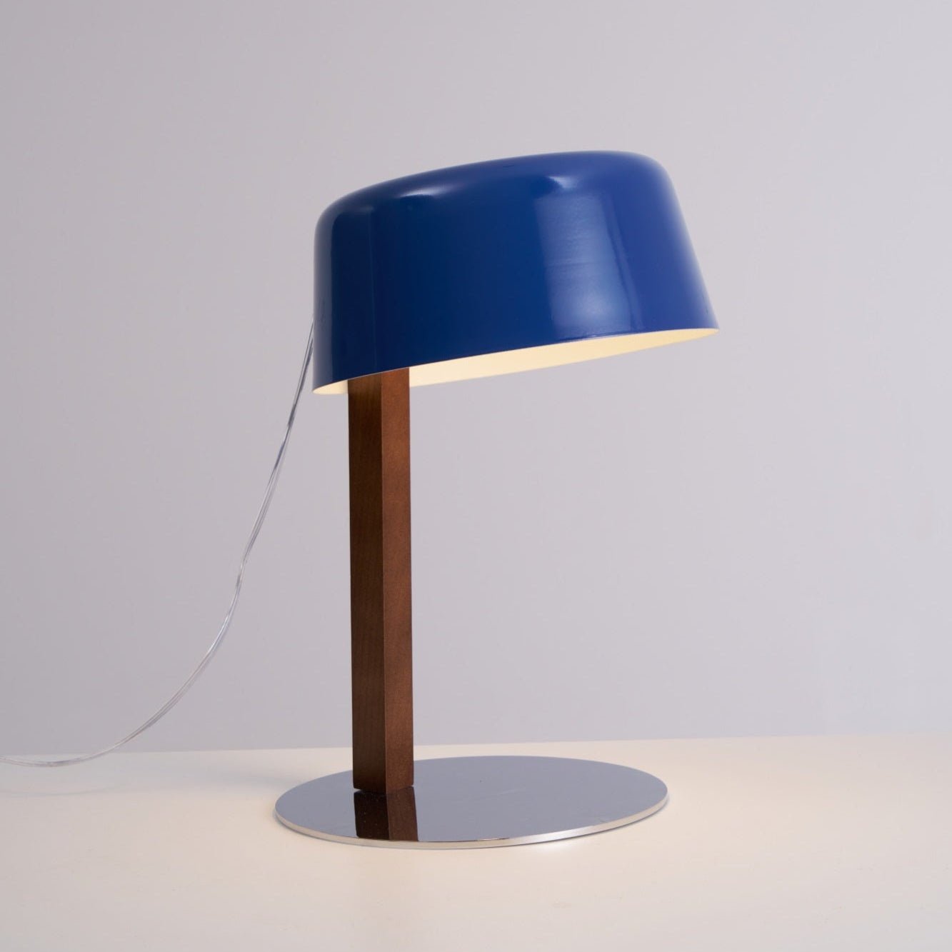 Dario Table Lamp | Wood & Chrome | Blue Shade