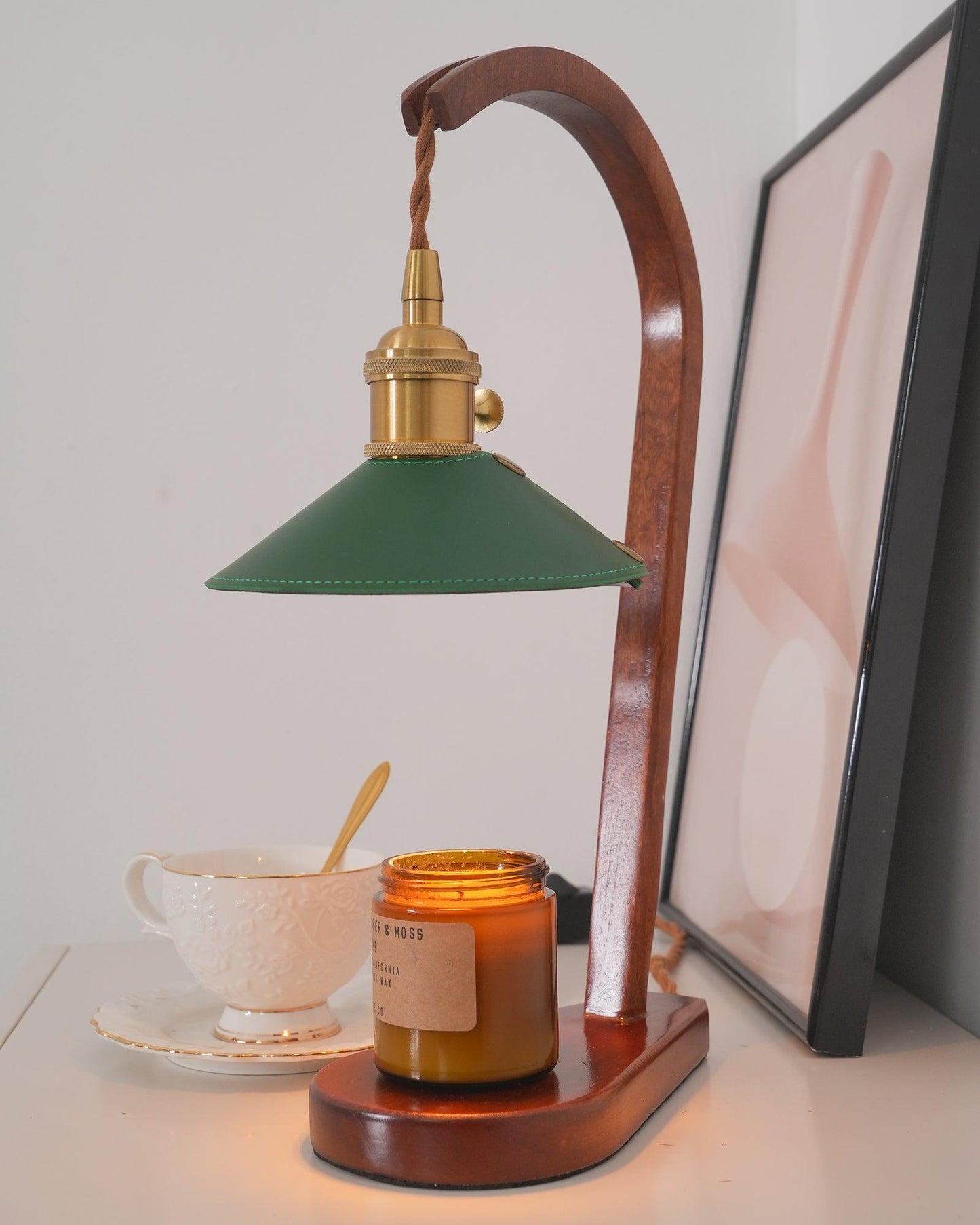 Diosa Table Lamp | Wood, Metal, Leather | Gold, Walnut, Green