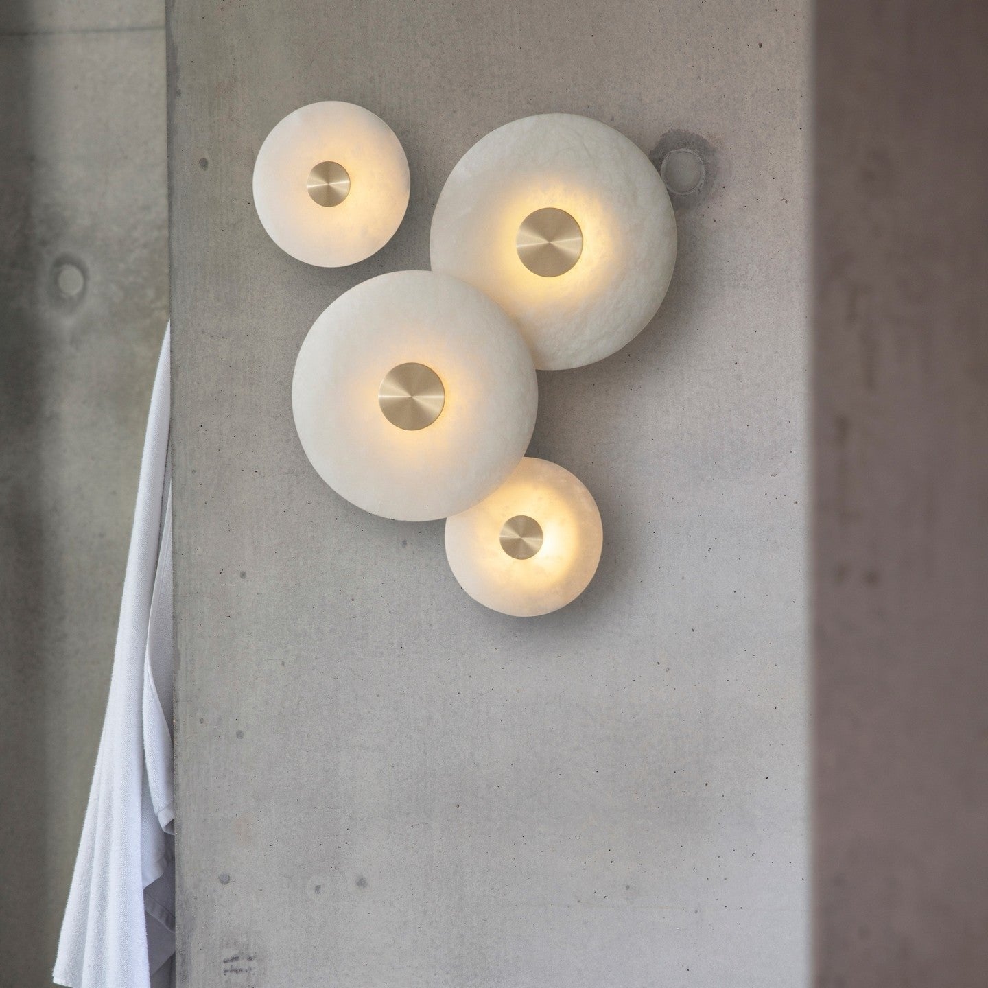 Disc Shaped Wall Light | Alabaster | Brass, White