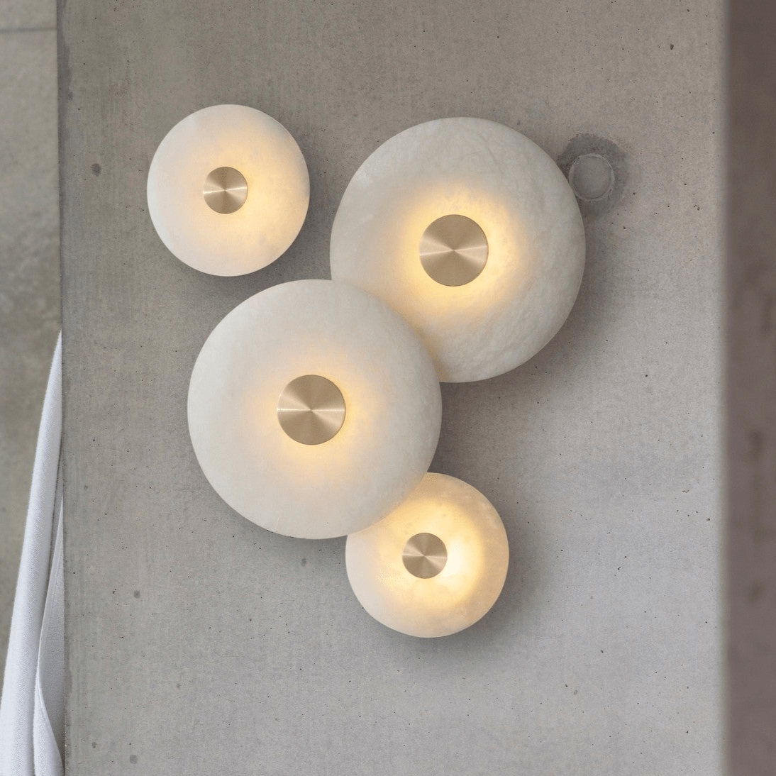 Disc Shaped Wall Light | Alabaster | Brass, White