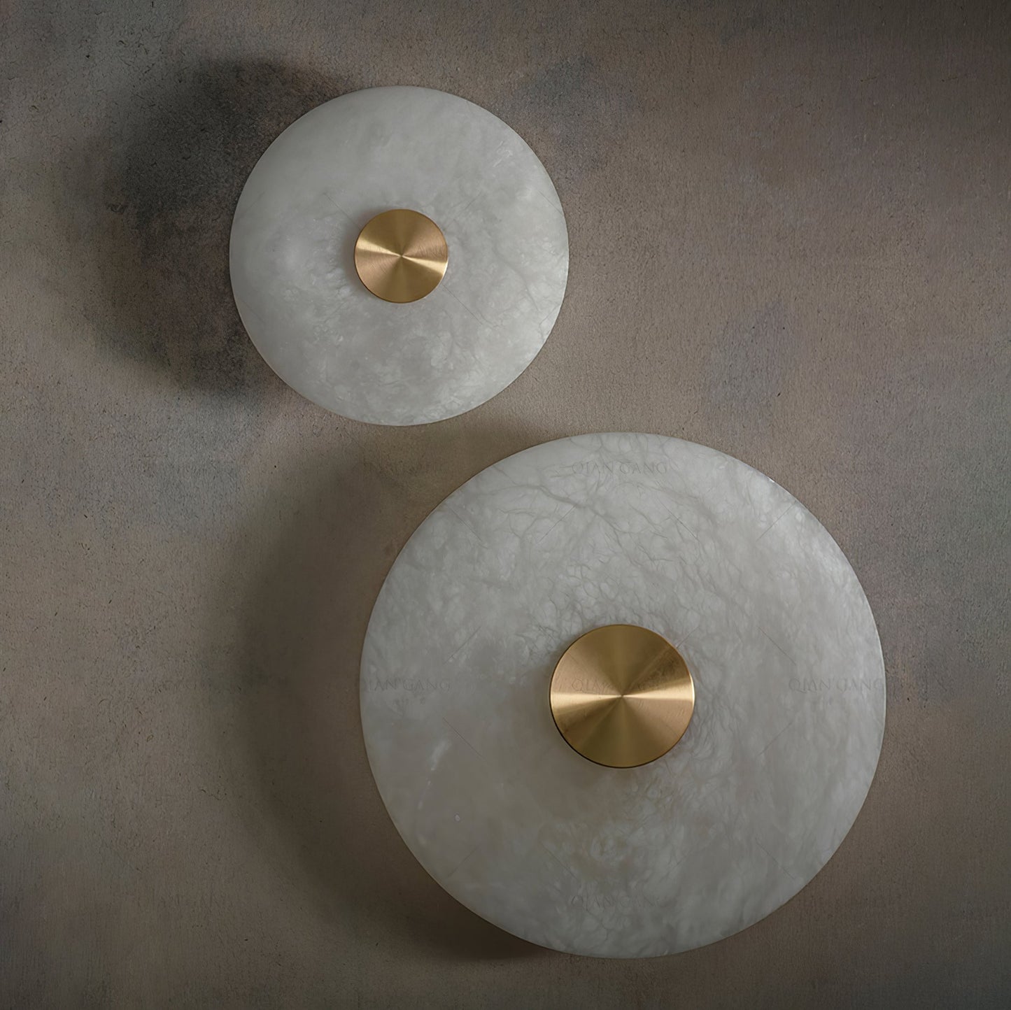 Disc Shaped Wall Light | Alabaster | Brass, White