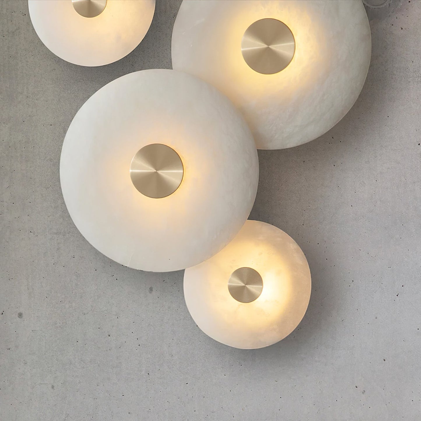 Disc Shaped Wall Light | Alabaster | Brass, White