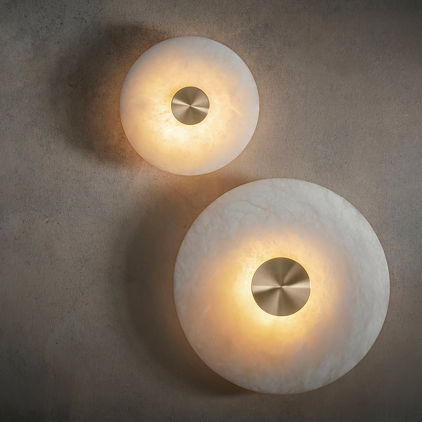 Disc Shaped Wall Light | Alabaster | Brass, White