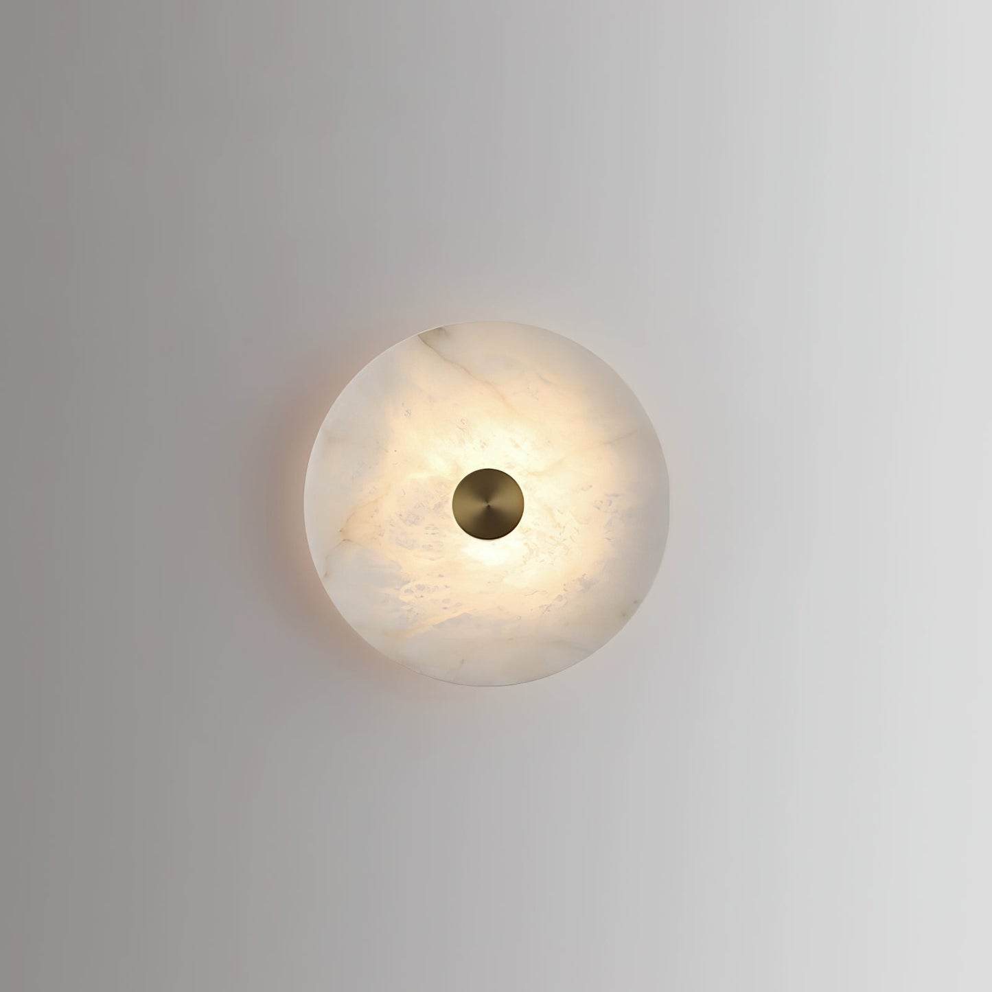 Disc Shaped Wall Light | Alabaster | Brass, White