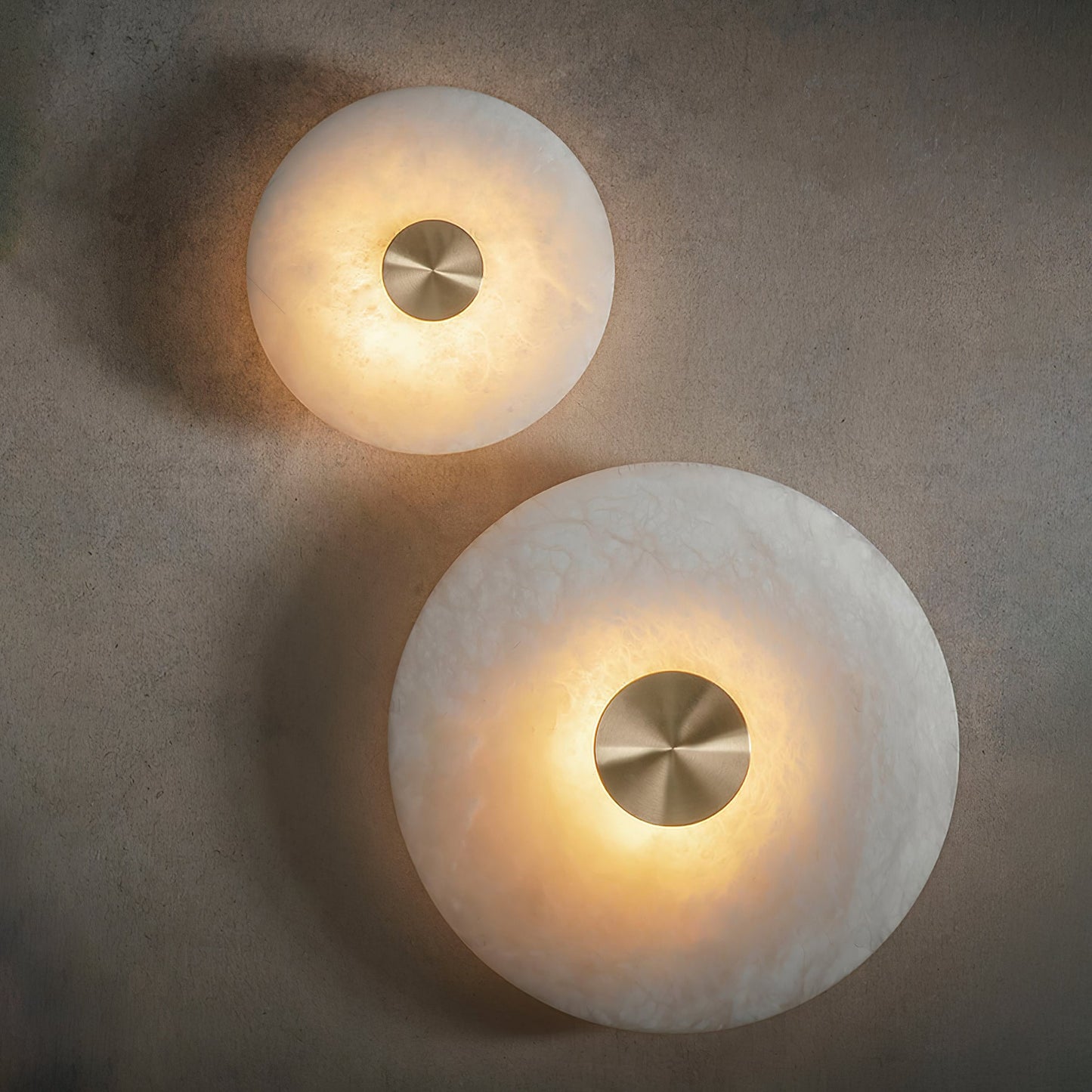 Disc Shaped Wall Light | Alabaster | Brass, White