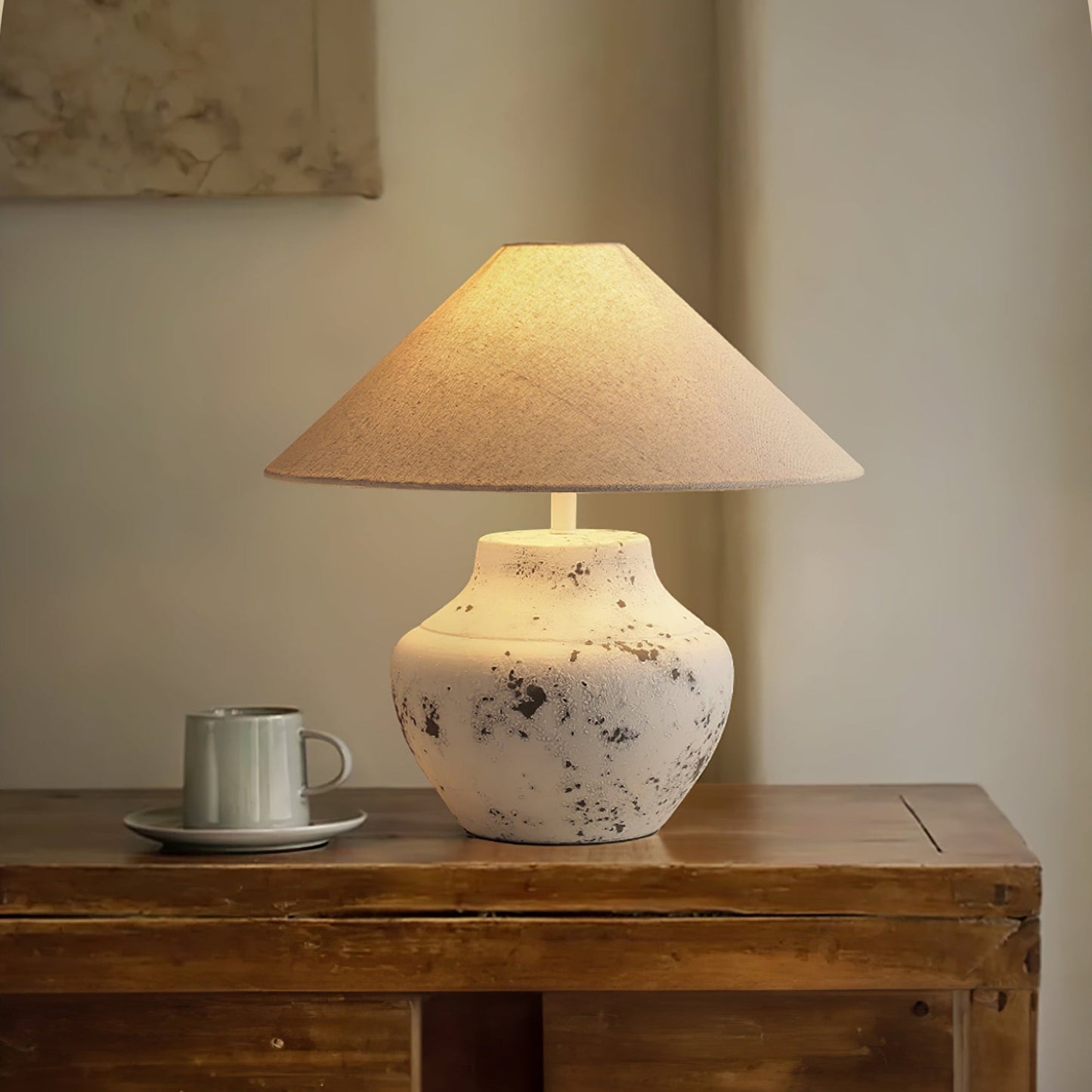 Distressed Table Lamp | Ceramic Base | White
