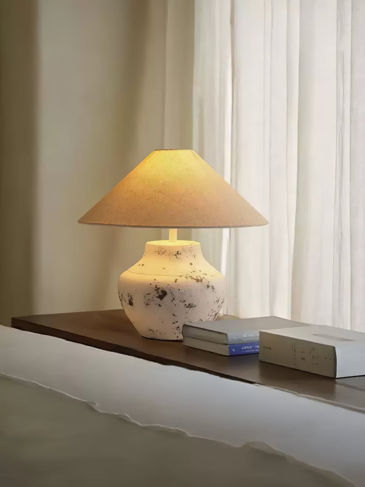 Distressed Table Lamp | Ceramic Base | White