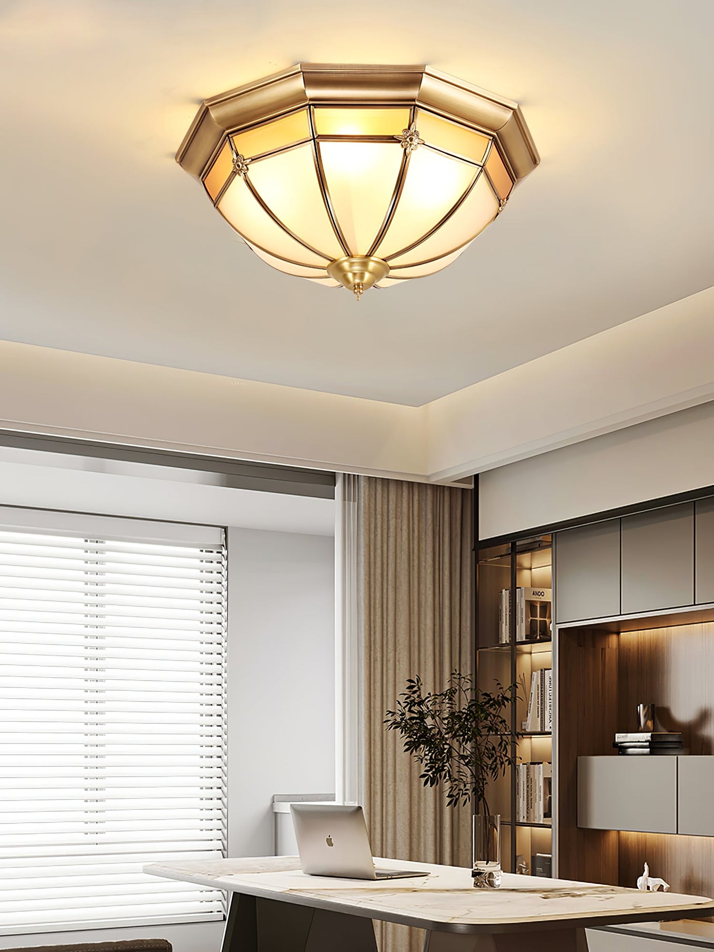 Dome Ceiling Lamp | Brass & Glass | White