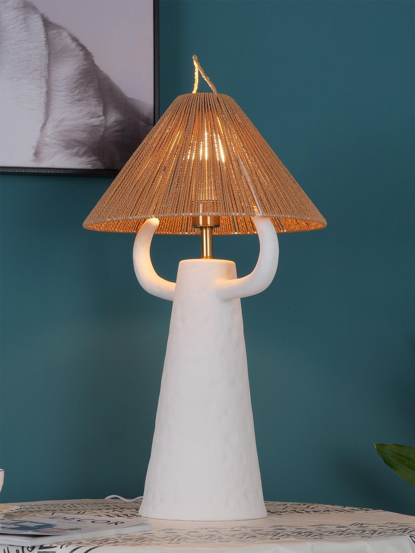 Horns Ceramic Table Lamp | Braided Rope Shade | White/Terra Cotta/Skin