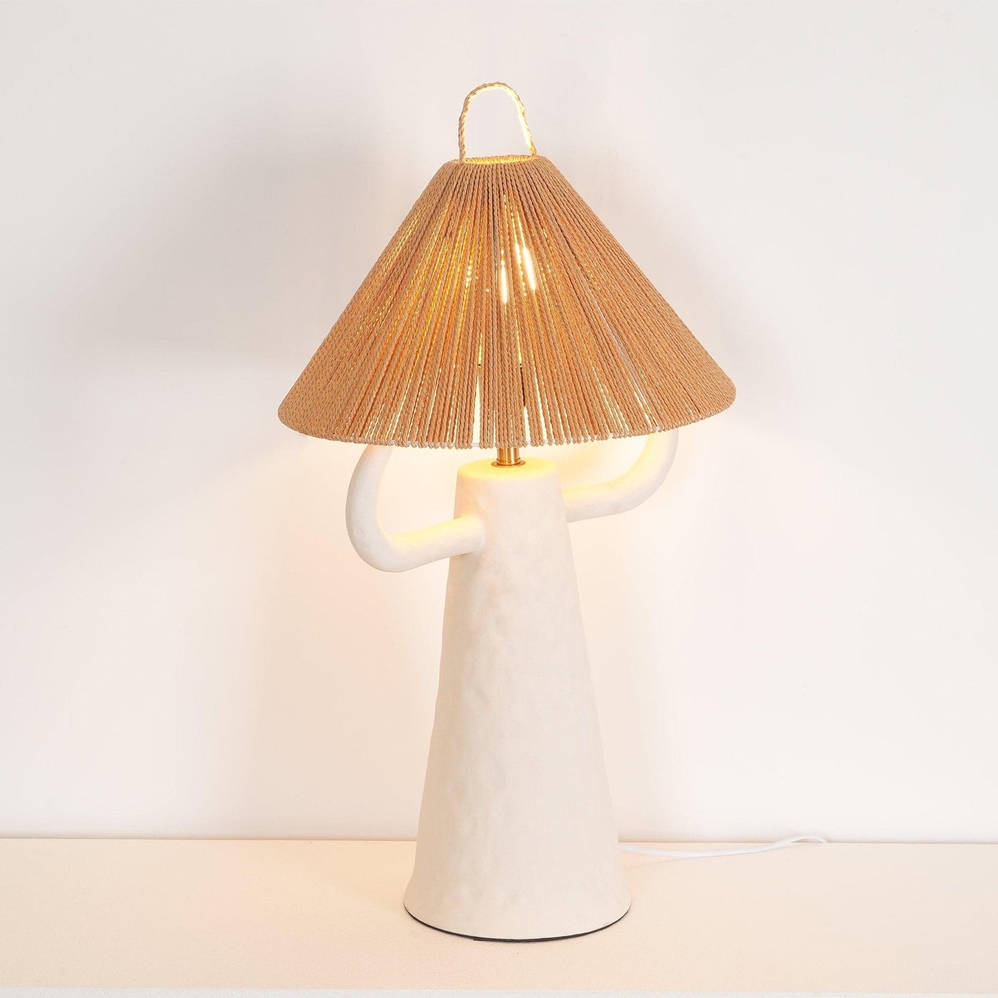 Horns Ceramic Table Lamp | Braided Rope Shade | White/Terra Cotta/Skin