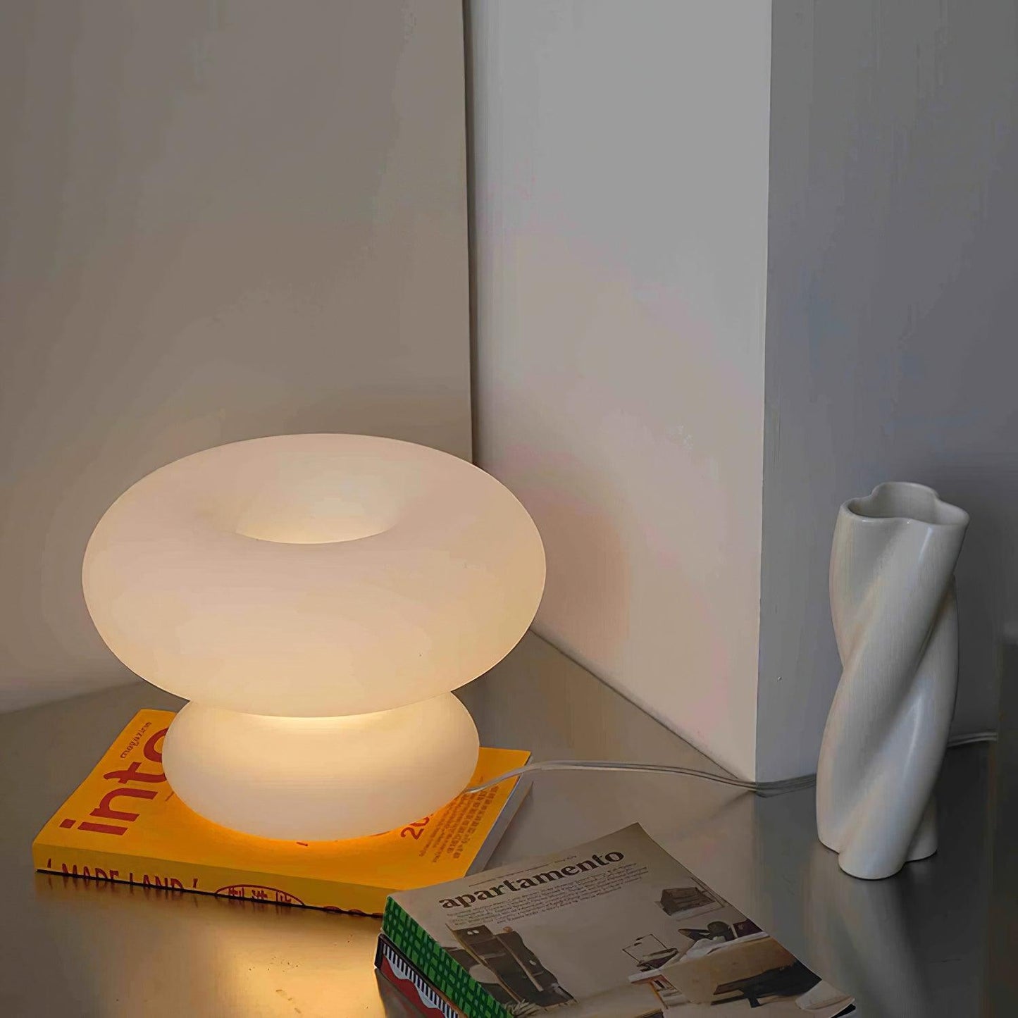 Donut Table Lamp | Frosted Glass & Metal | White
